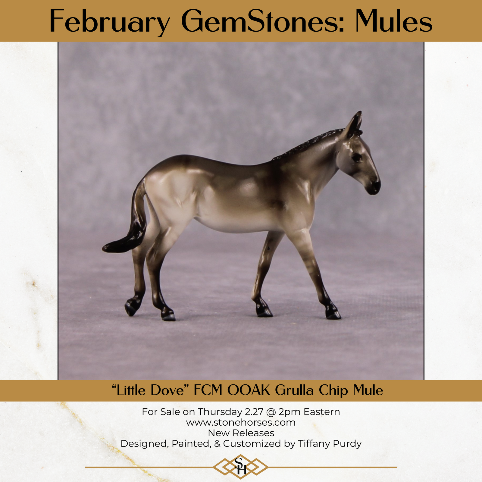 "Little Dove" OOAK Grulla Mule Chip By Tiffany Purdy - GemStone Series