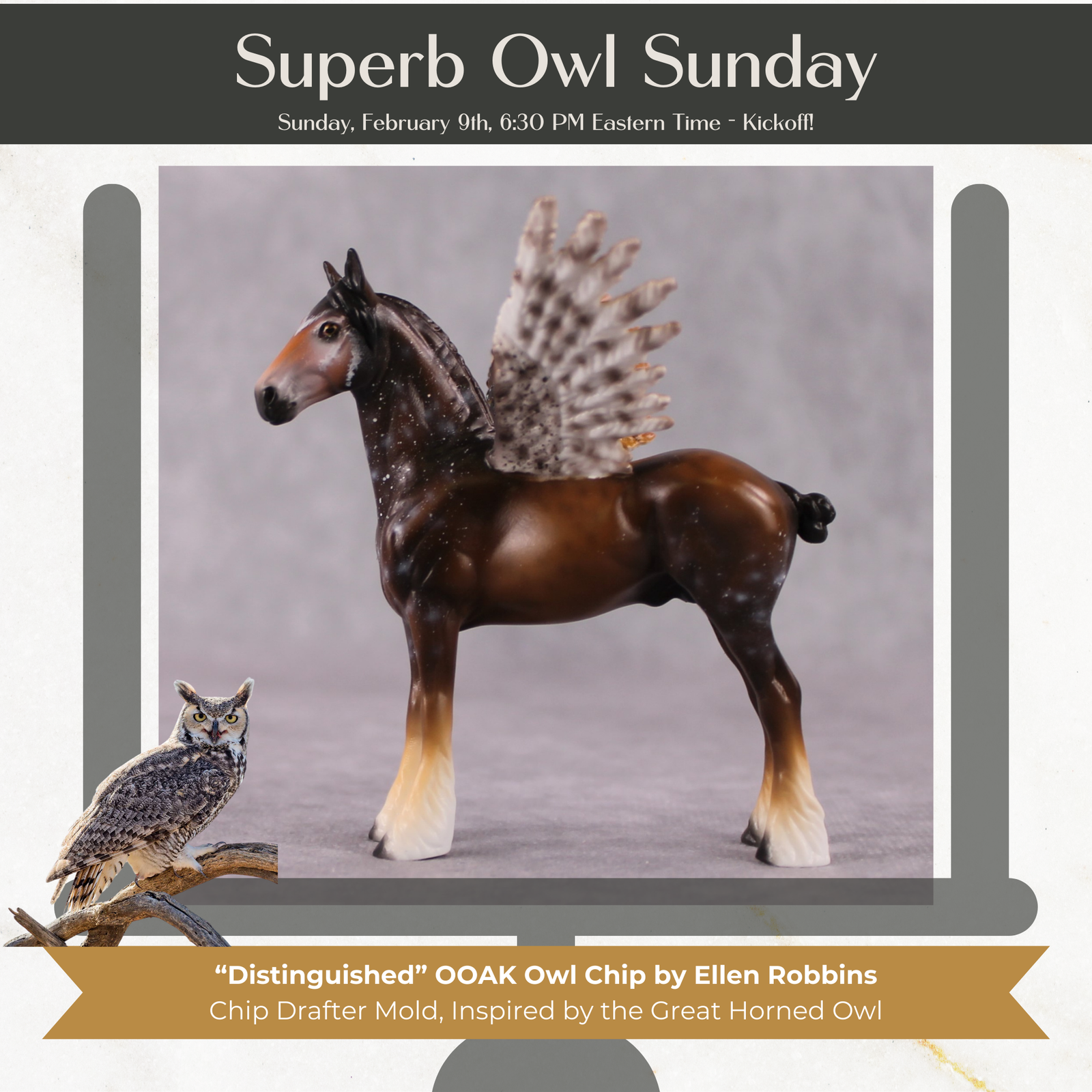 "Distinguished" Secret Surprise Chip Drop: Superb Owl Sunday OOAK Deco Custom Draft Chip By Ellen Robbins