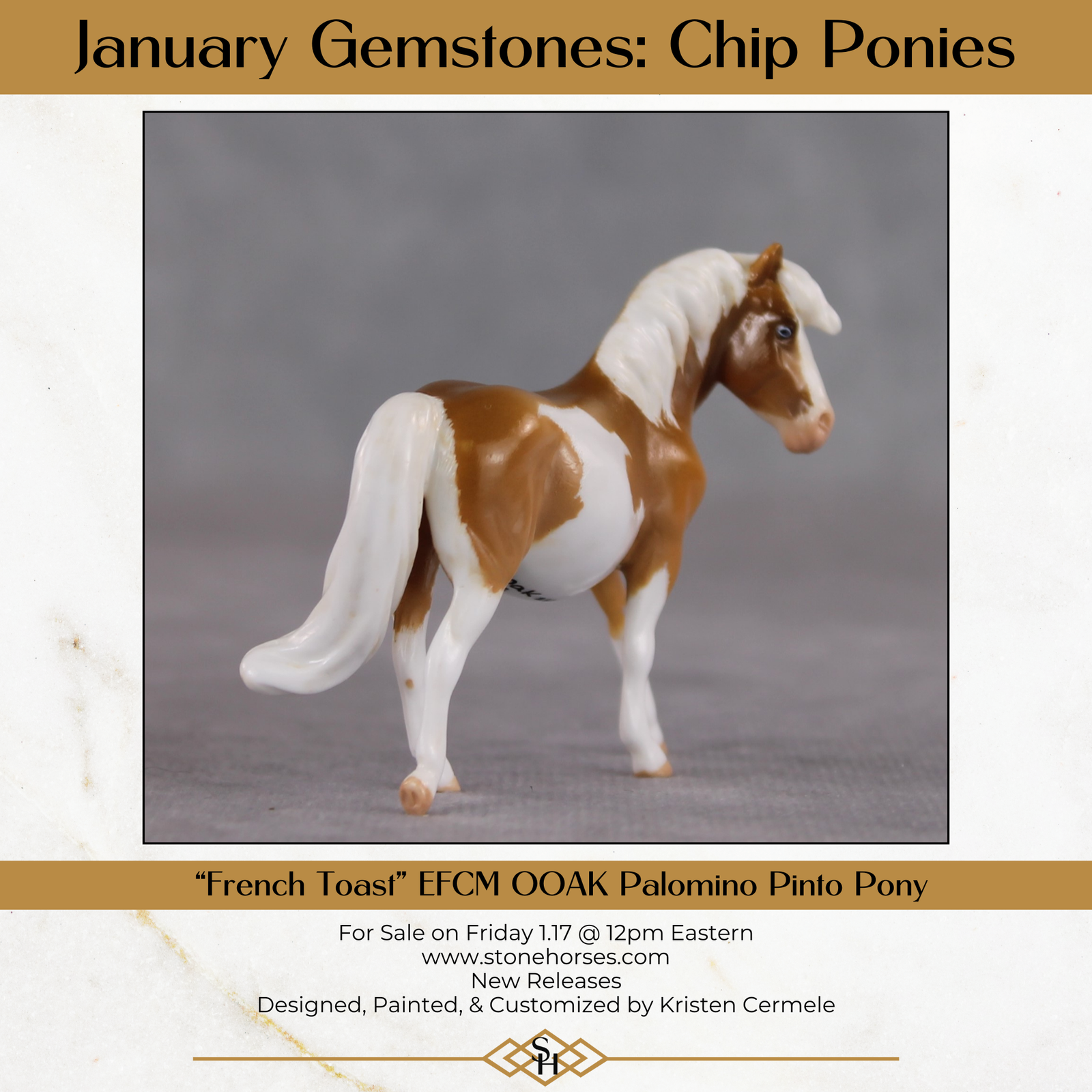 "French Toast" OOAK Custom Palomino Overo Pony Chip By Kristin Cermele - Gemstone Series