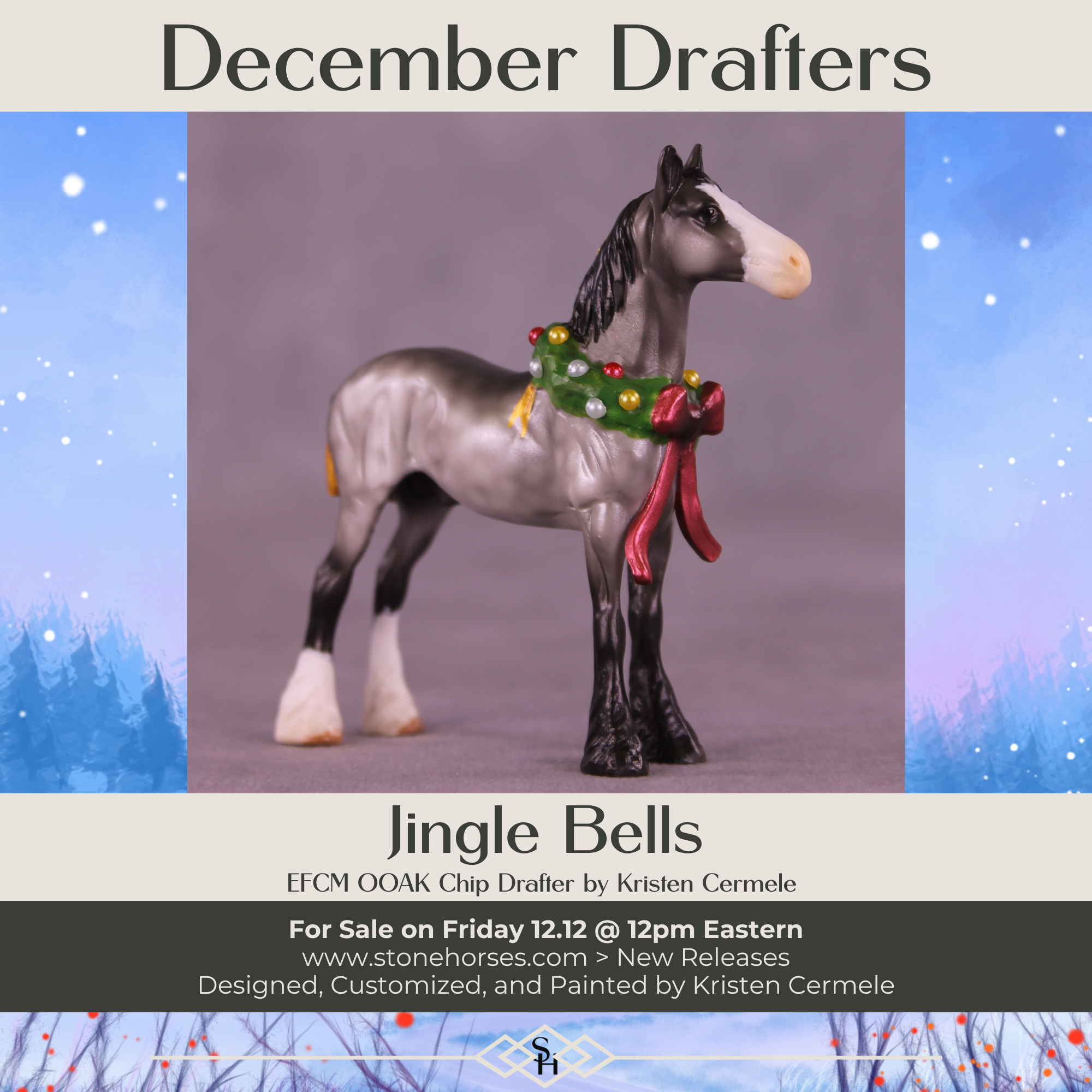 Jingle Bells OOAK EFCM Chip Standing Drafter by Kristen Cermele GS1225