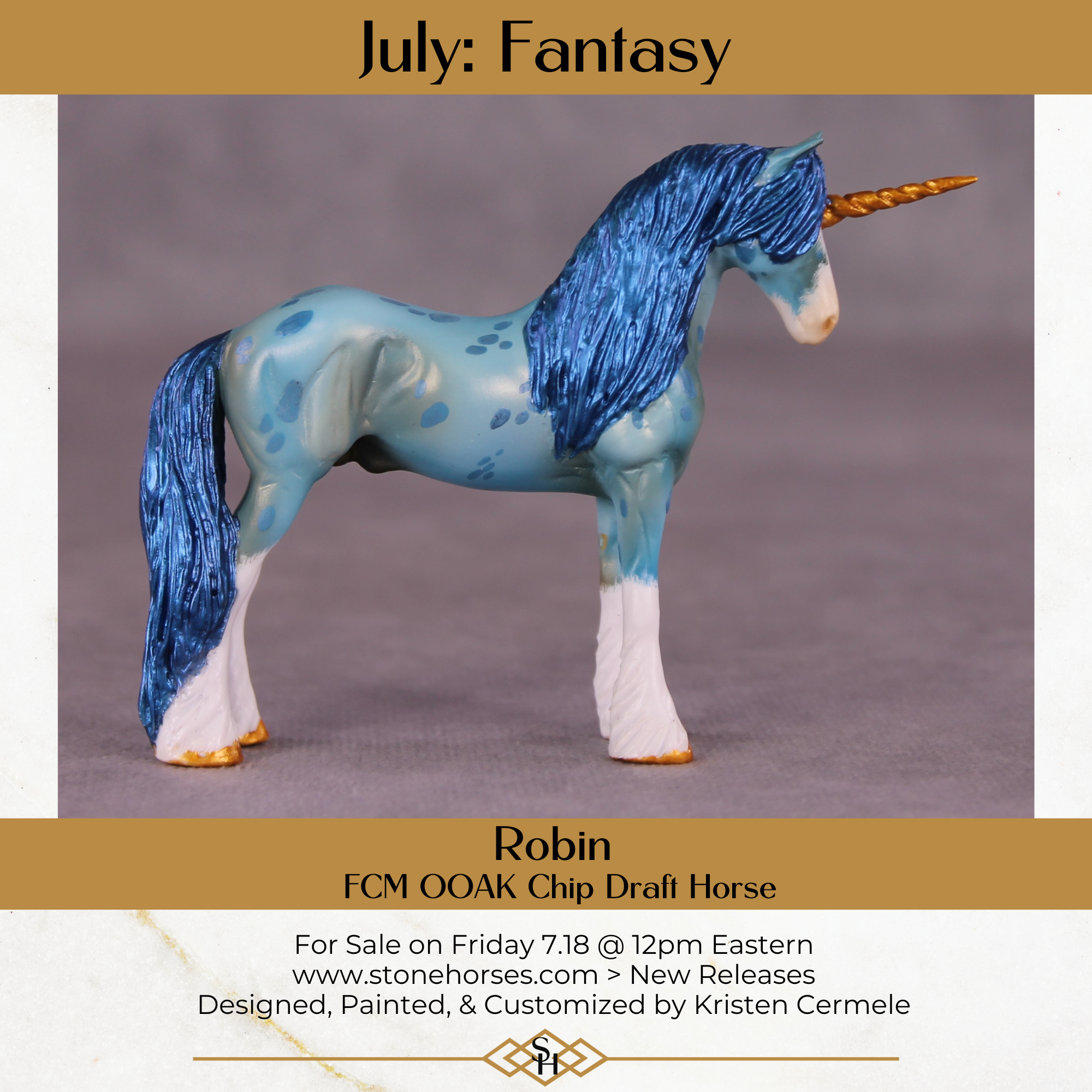 Robin OOAK FCM Chip Draft Horse By Kristen Cermele July GemStones Series