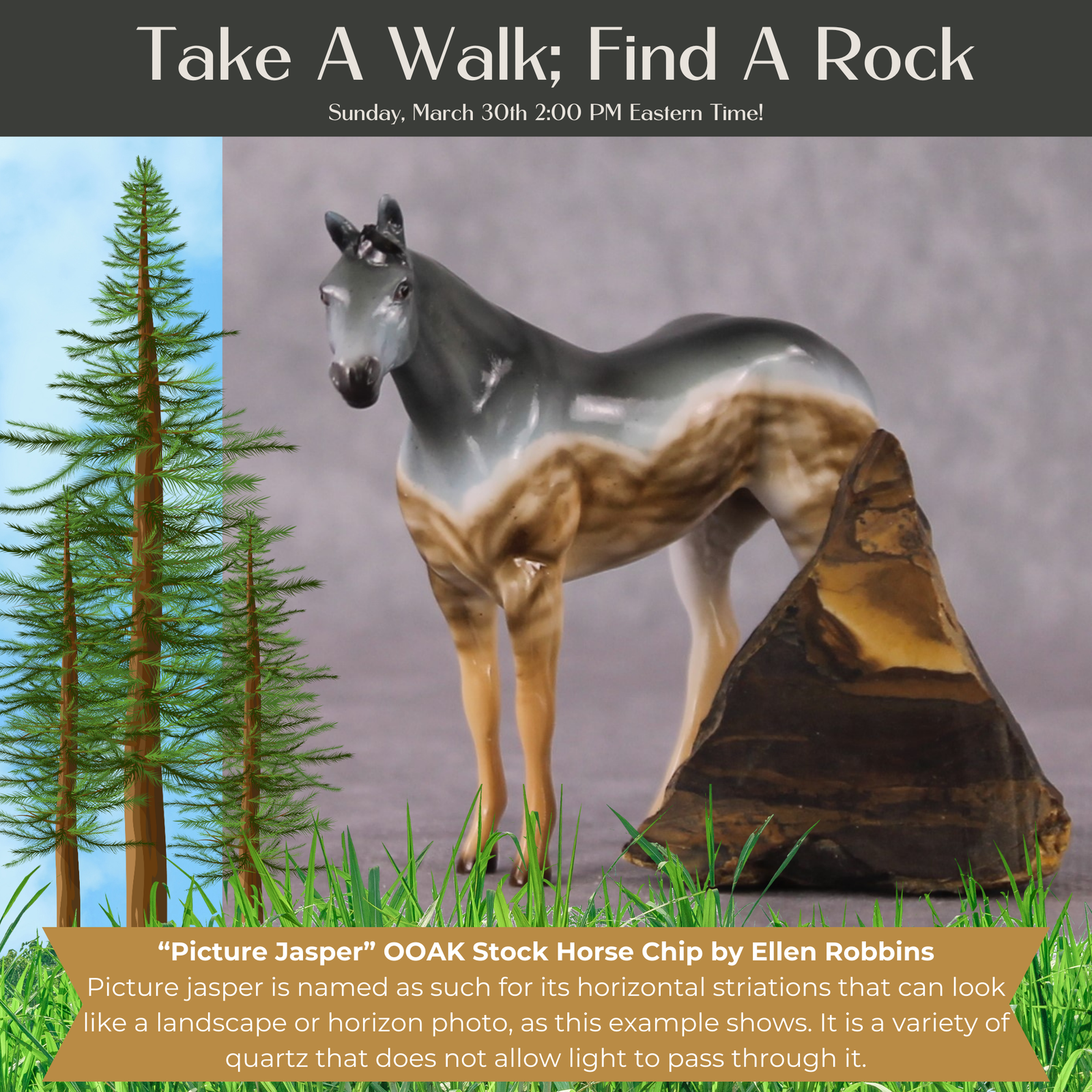 “National Take A Walk in a Park Day” Rock Chips: OOAK Stock Horse Chip based on Picture Jasper by Ellen Robbins