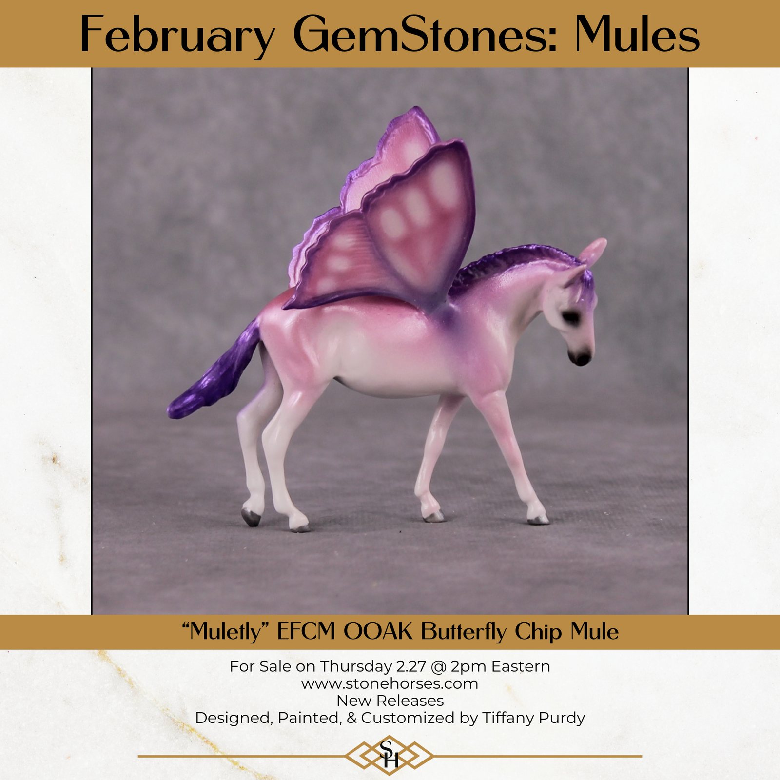 "Muletly" OOAK EFCM Deco Lavender & Purple Mule Chip By Tiffany Purdy - GemStone Series