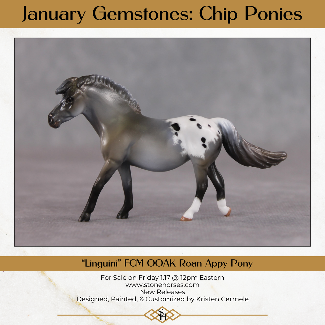 "Linguini" OOAK Custom Roan Blanket Appy Pony Chip By Kristen Cermele - Gemstone Series