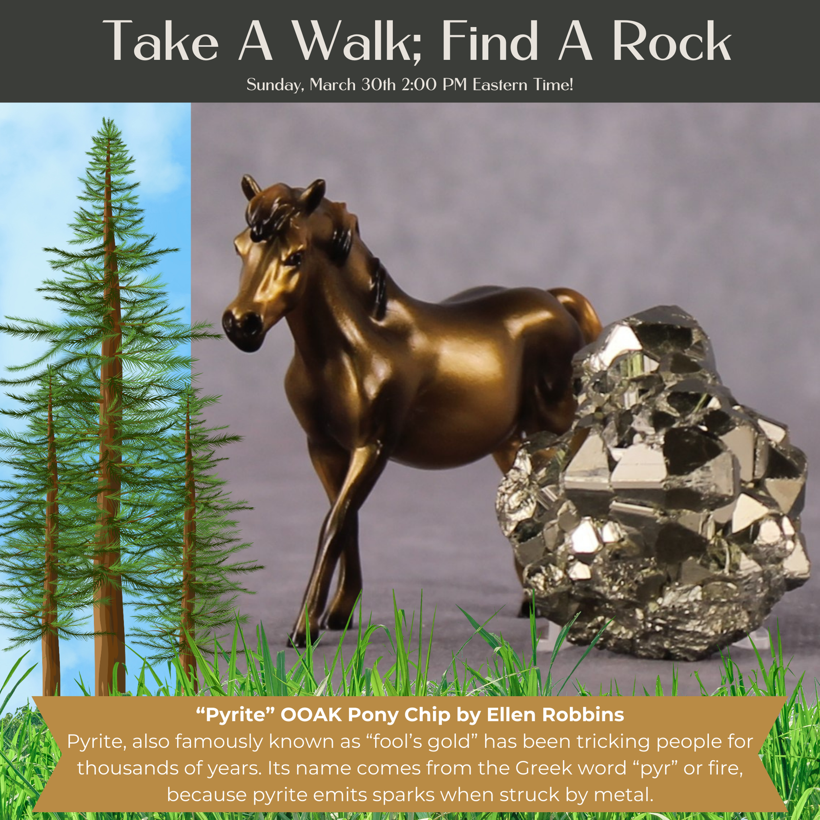 “National Take A Walk in a Park Day” Rock Chips: OOAK Pony Chip based on Pyrite by Ellen Robbins