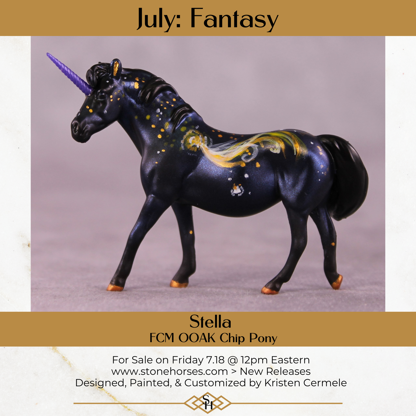 Stella OOAK FCM Chip Pony By Kristen Cermele July GemStones Series