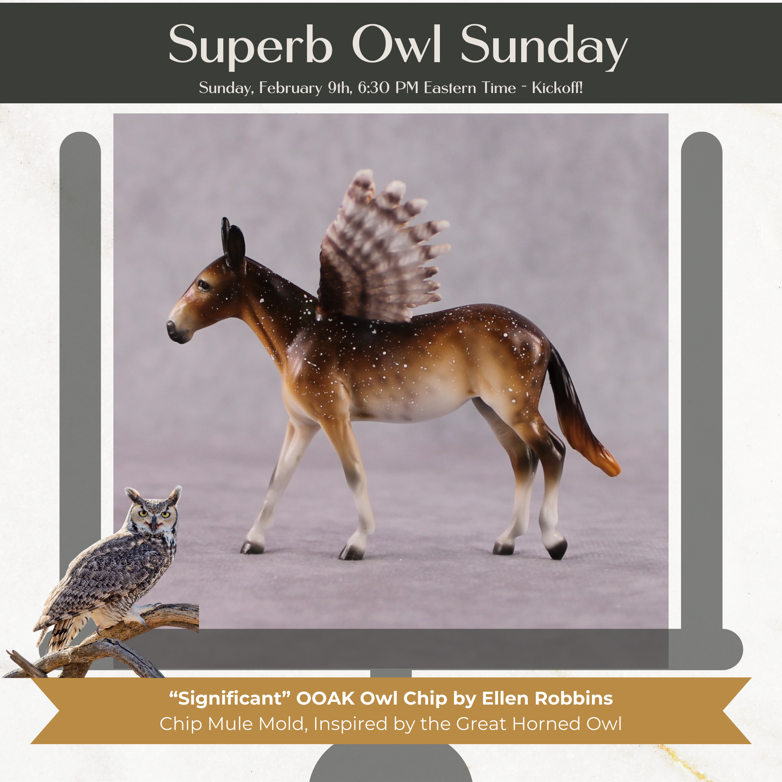 "Significant" Secret Surprise Chip Drop: Superb Owl Sunday OOAK Deco Custom Mule Chip By Ellen Robbins