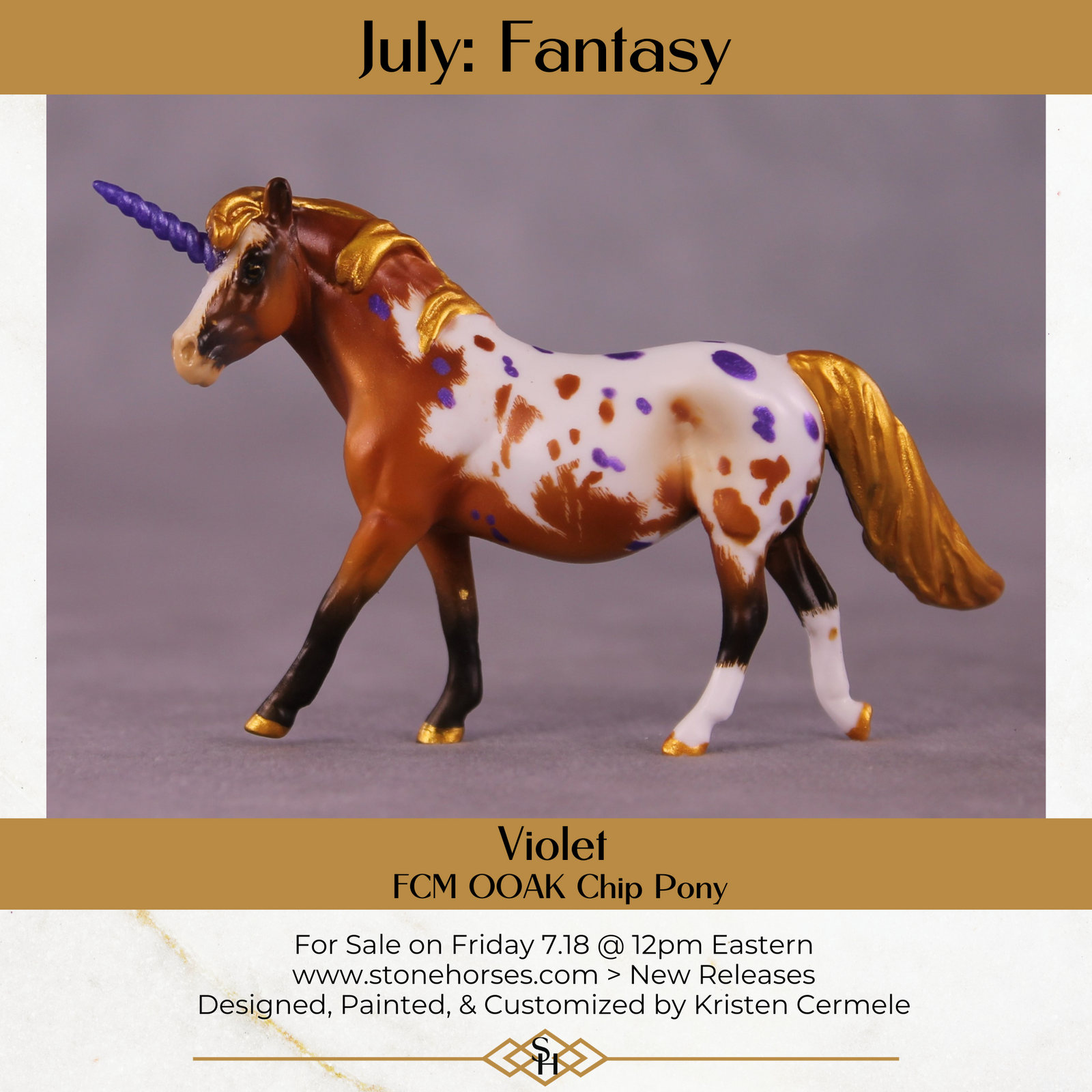 Violet OOAK FCM Chip Pony By Kristen Cermele July GemStones Series