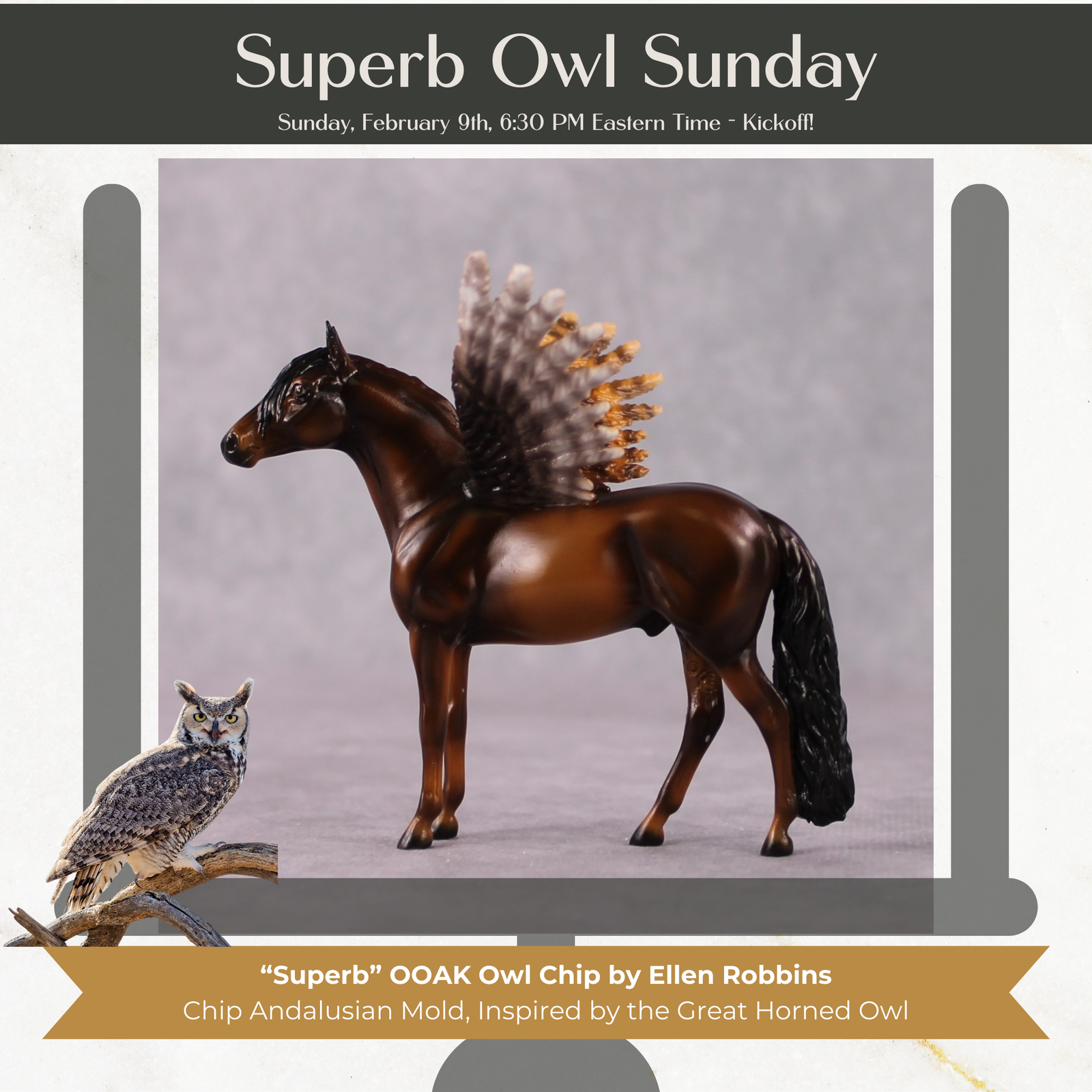 "Superb" Secret Surprise Chip Drop: Superb Owl Sunday OOAK Deco Custom Andalusian Chip By Ellen Robbins