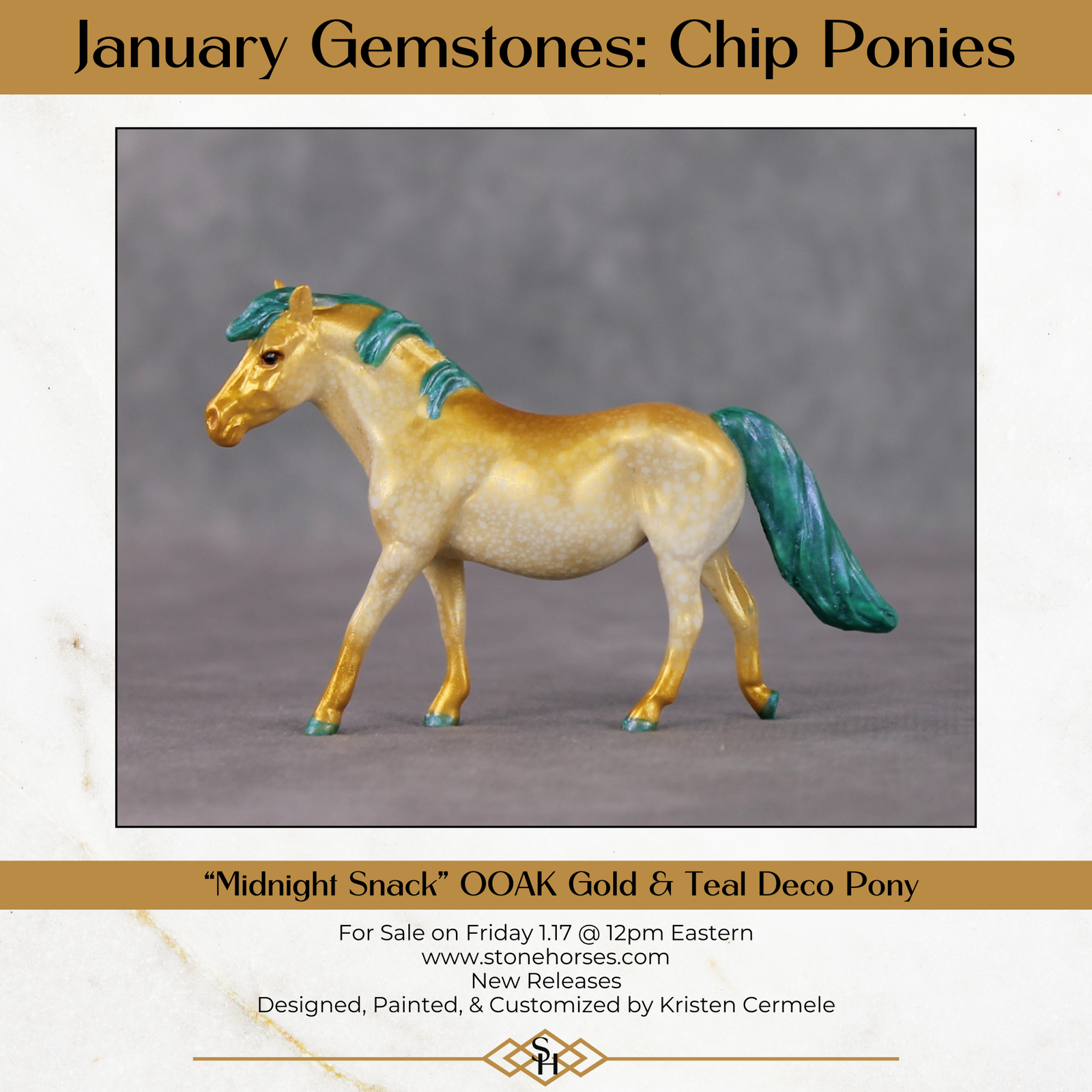 "Midnight Snack" OOAK Gold Splatter Deco Pony Chip By Kristin Cermele - Gemstone Series