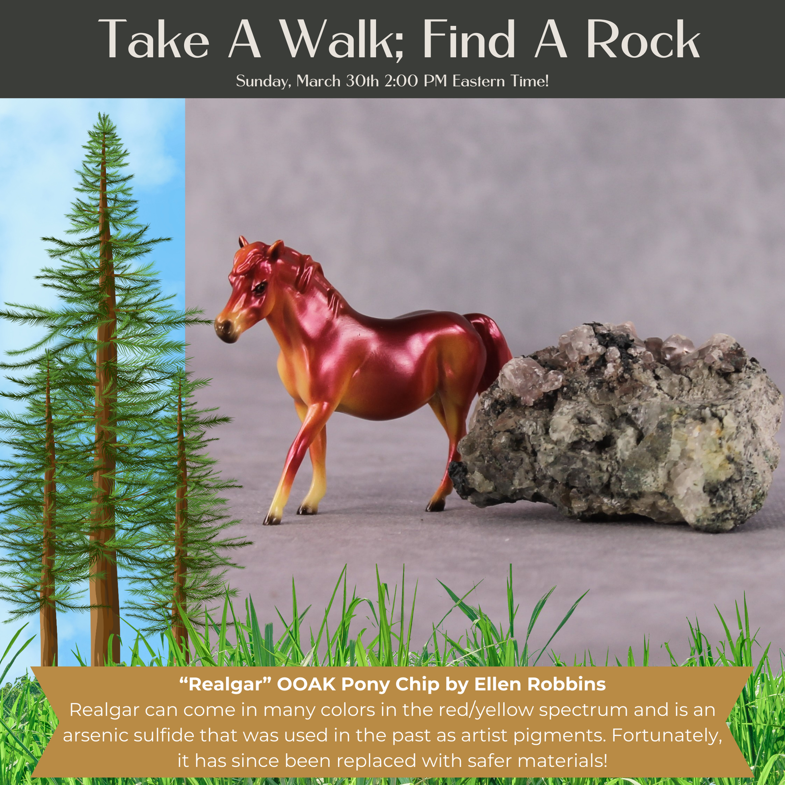 “National Take A Walk in a Park Day” Rock Chips: OOAK Pony Chip based on Realgar by Ellen Robbins