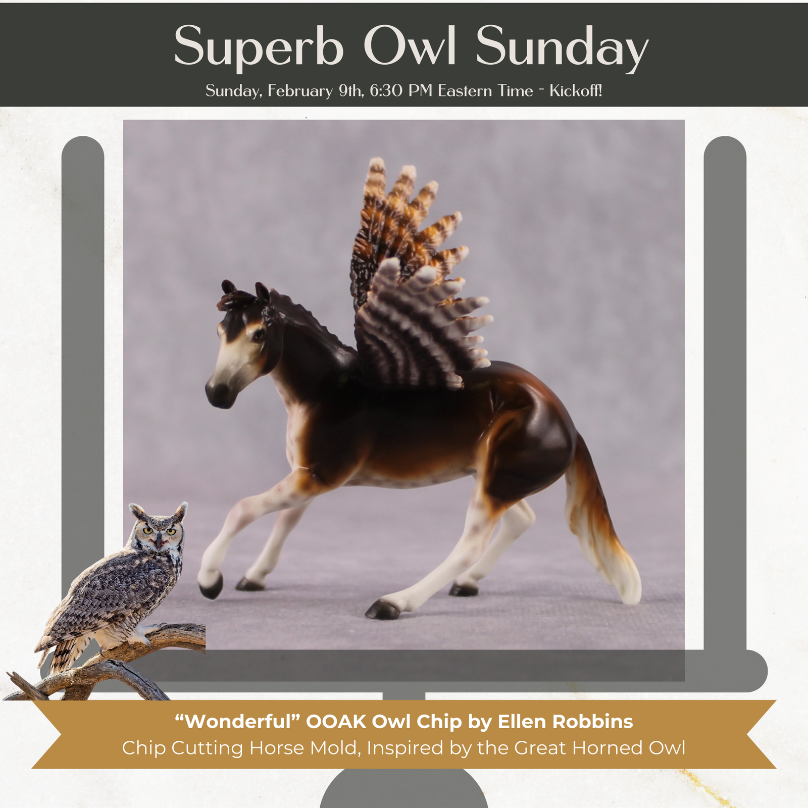 "Wonderful" Secret Surprise Chip Drop: Superb Owl Sunday OOAK Deco Custom Cutter Chip By Ellen Robbins