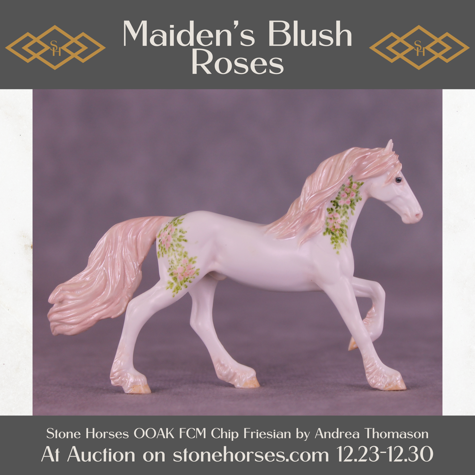 Maiden's Blush Roses OOAK FCM Chip Friesian by Andrea Thomason HS25