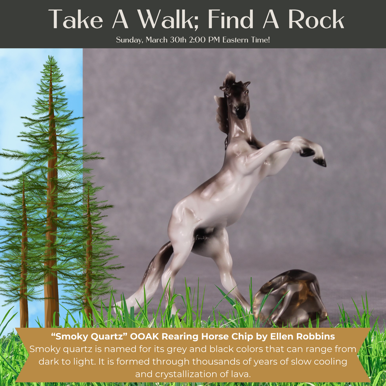 “National Take A Walk in a Park Day” Rock Chips: OOAK Rearing Chip based on Smoky Quartz by Ellen Robbins