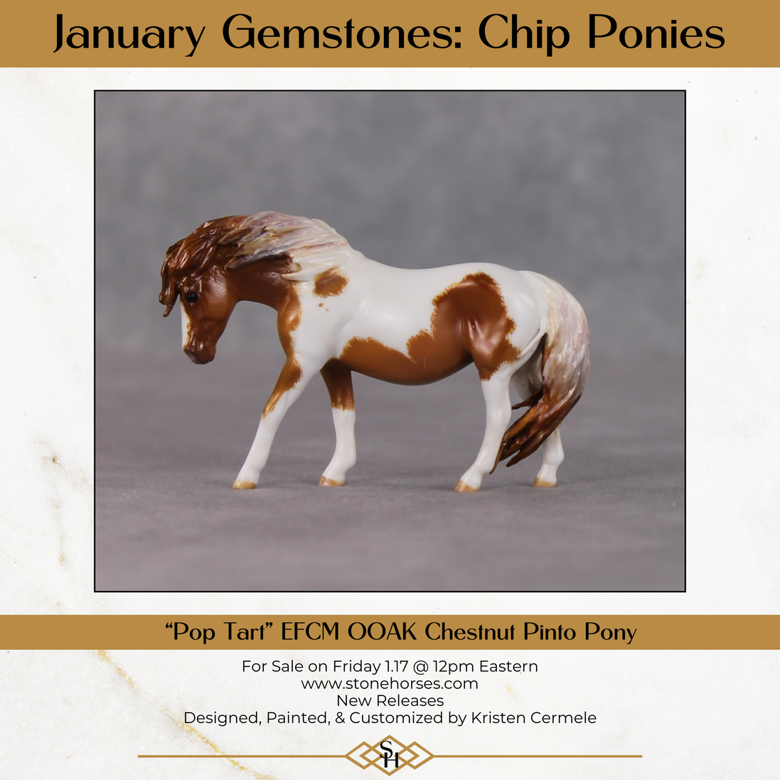 "Pop Tart" OOAK Custom Chestnut Pinto Pony Chip By Kristen Cermele - Gemstone Series