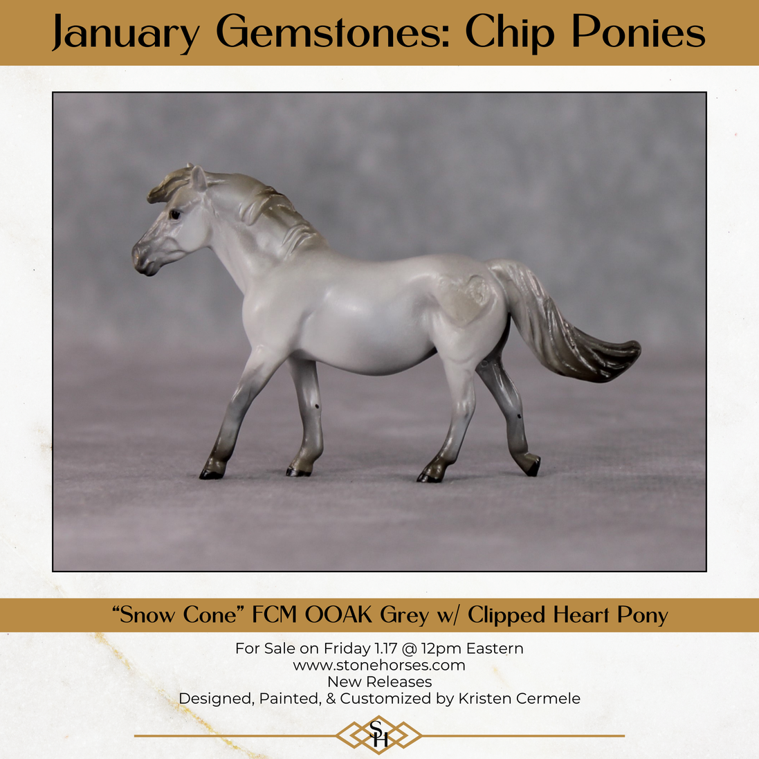 "Snow Cone" OOAK Custom Light Grey w/ Snip Pony Chip By Kristen Cermele - Gemstone Series