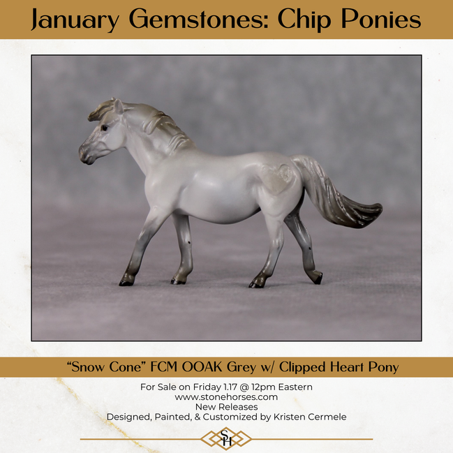 "Snow Cone" OOAK Custom Light Grey w/ Snip Pony Chip By Kristen Cermele - Gemstone Series
