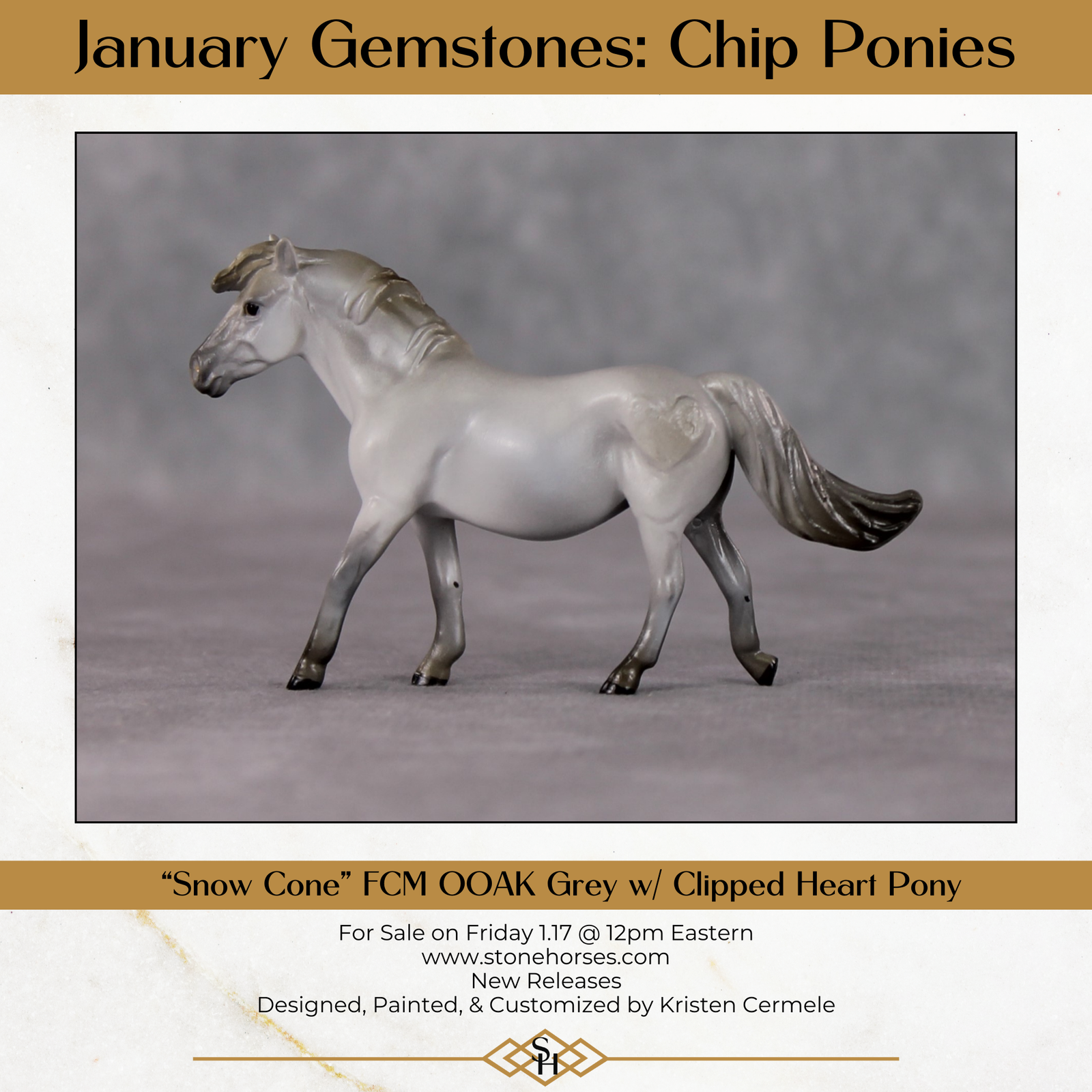 "Snow Cone" OOAK Custom Light Grey w/ Snip Pony Chip By Kristin Cermele - Gemstone Series