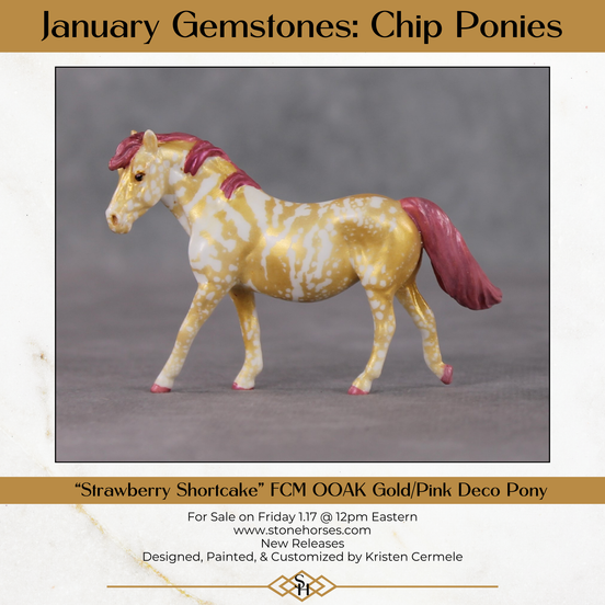 "Strawberry Shortcake" OOAK Custom Gold Splatter Deco Pony Chip By Kristen Cermele - Gemstone Series