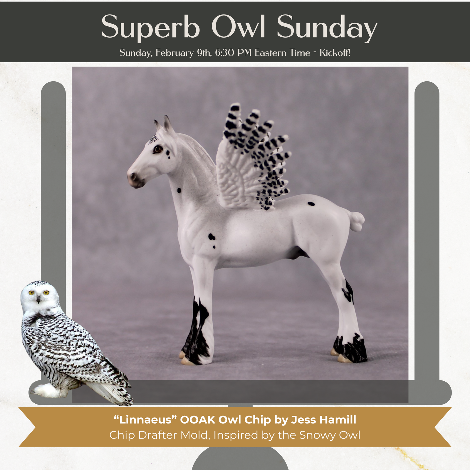 "Linnaeus" Secret Surprise Chip Drop: Superb Owl Sunday OOAK Deco Custom Draft Chip By Jess Hamill
