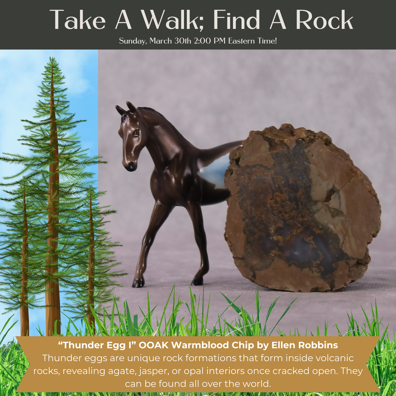 “National Take A Walk in a Park Day” Rock Chips: OOAK Warmblood Chip based on Thunderegg I by Ellen Robbins