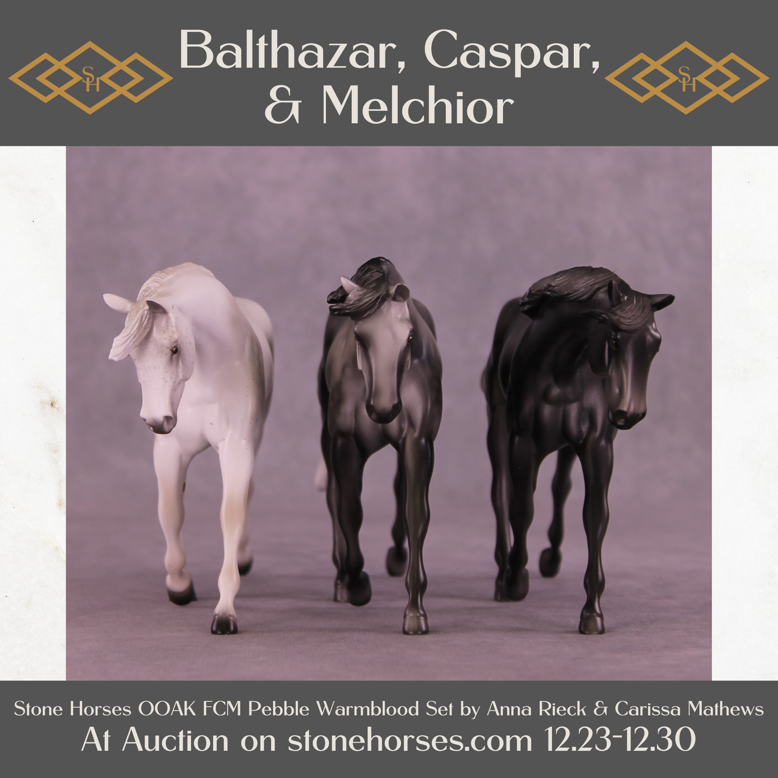 Balthazar, Caspar, & Melchior OOAK Pebble Warmbloods Set by Anna Rieck HS25