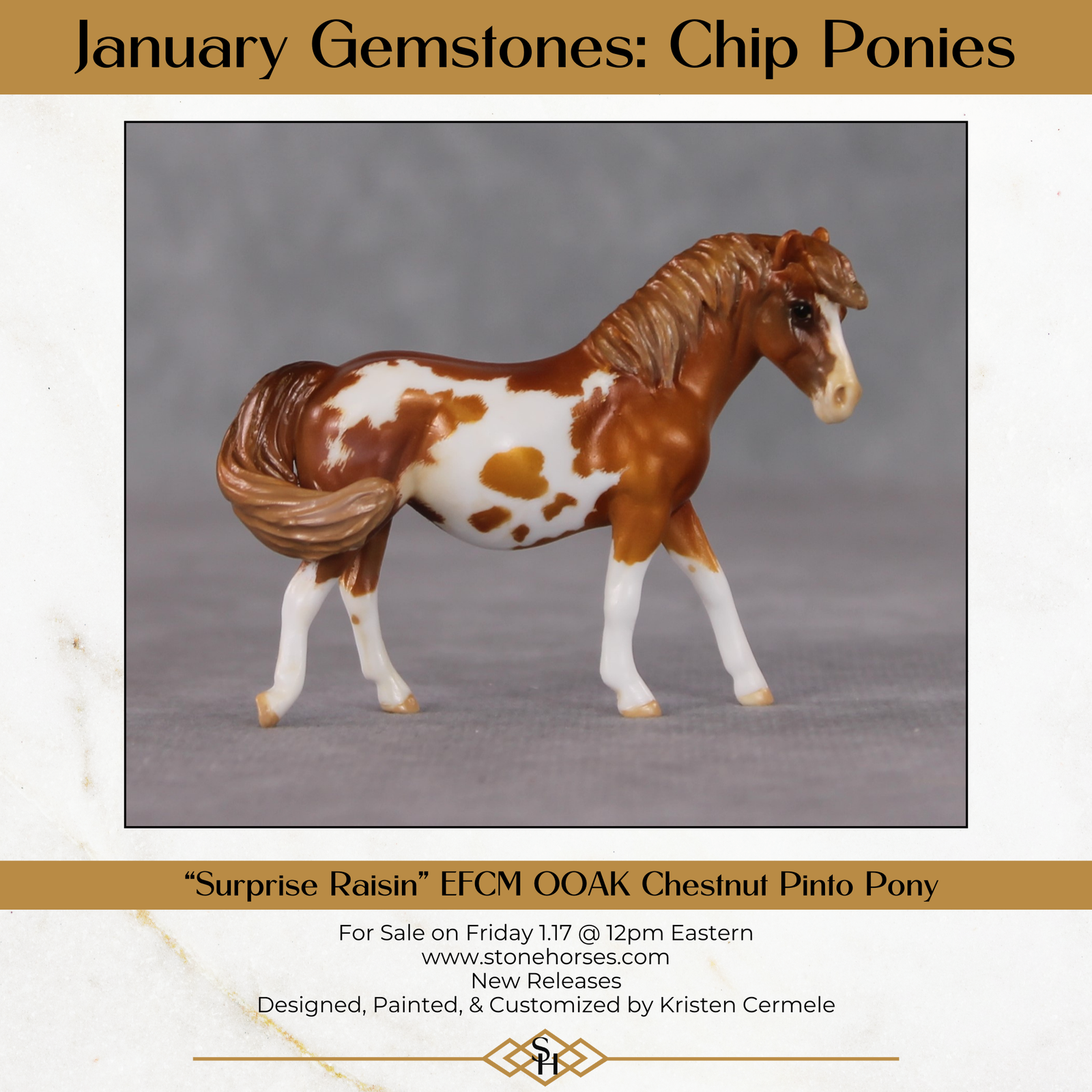 "Surprise Raisin" OOAK Custom Chestnut Overo Pony Chip By Kristin Cermele - Gemstone Series