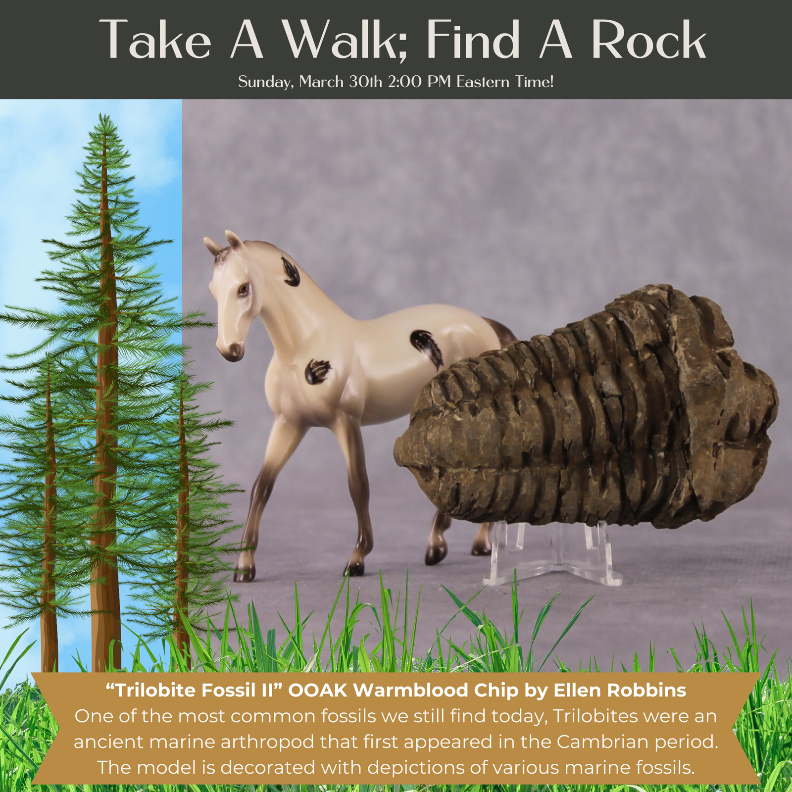 “National Take A Walk in a Park Day” Rock Chips: OOAK Warmblood Chip based on Trilobite Fossil II by Ellen Robbins