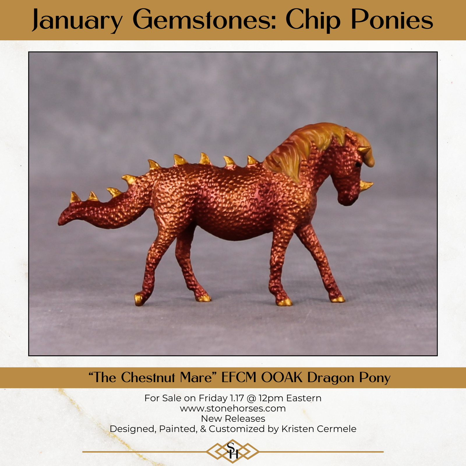 "The Chestnut Mare" OOAK Custom Coppery Red Pony Chip By Kristin Cermele - Gemstone Series
