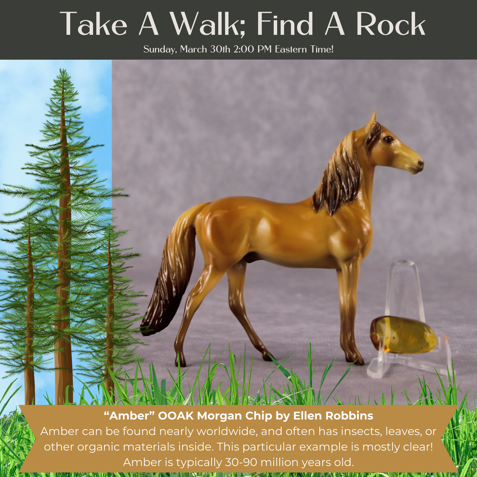 “National Take A Walk in a Park Day” Rock Chips: OOAK Morgan Chip based on Amber by Ellen Robbins