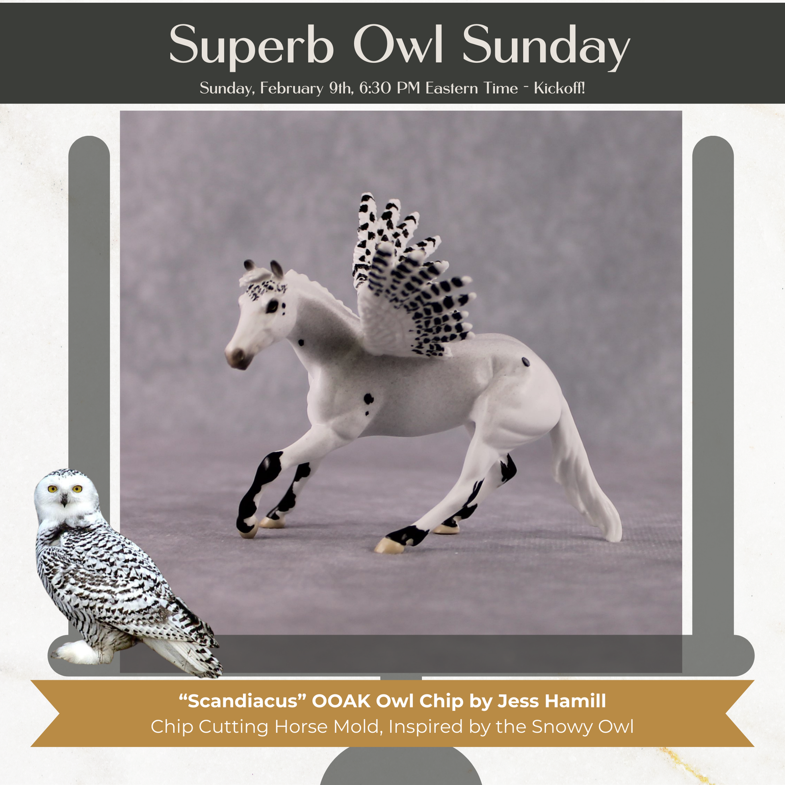 "Scandiacus" Secret Surprise Chip Drop: Superb Owl Sunday OOAK Deco Custom Cutter Chip By Jess Hamill