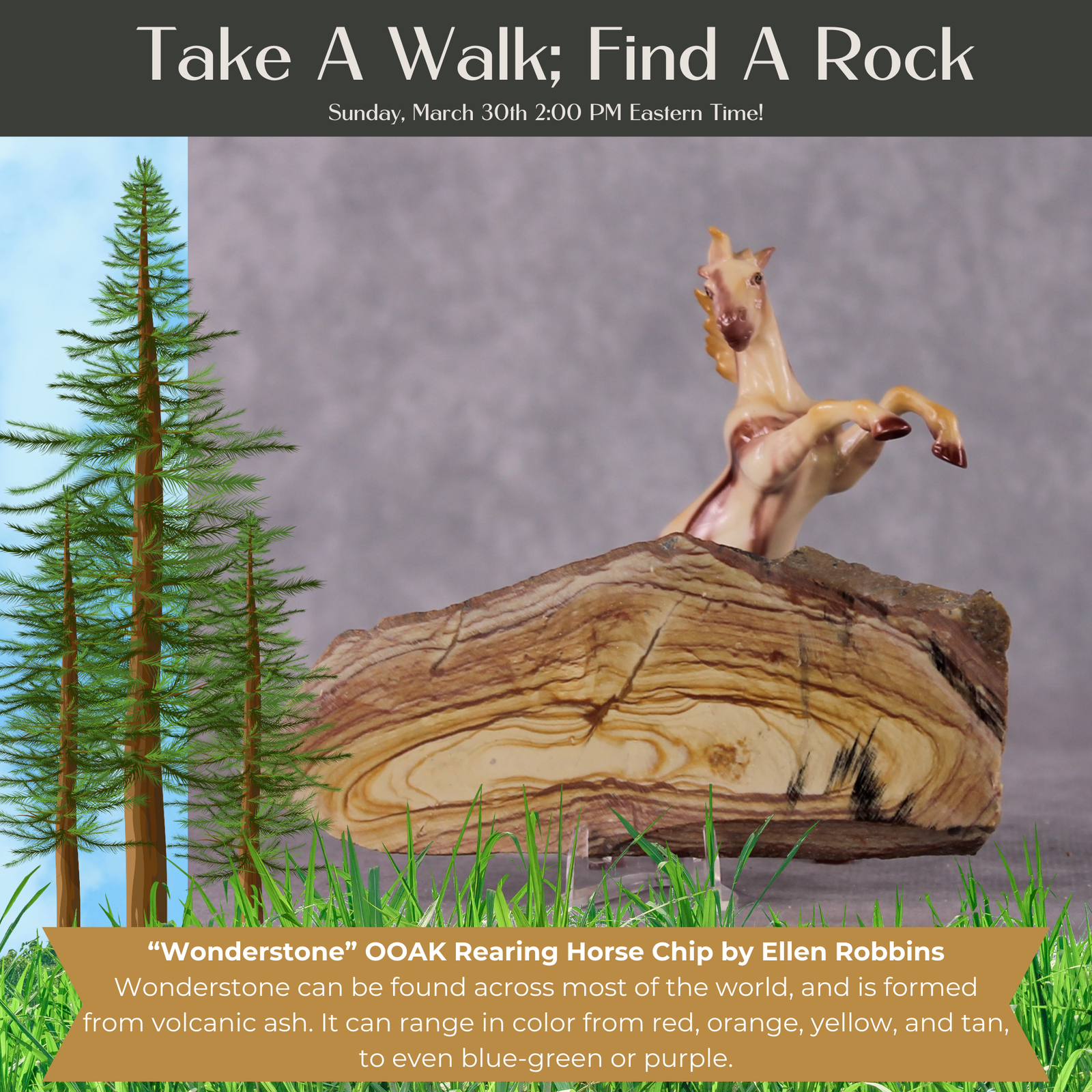 “National Take A Walk in a Park Day” Rock Chips: OOAK Rearing Chip based on Wonderstone by Ellen Robbins