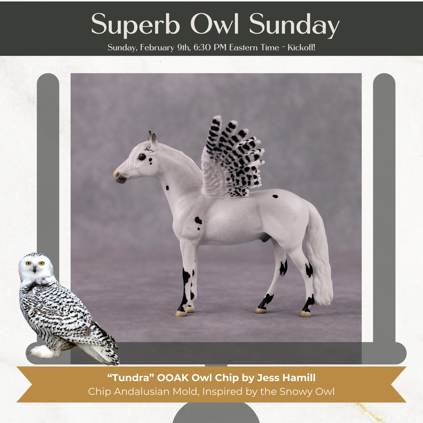"Tundra" Secret Surprise Chip Drop: Superb Owl Sunday OOAK Deco Custom Andalusian Chip By Jess Hamill