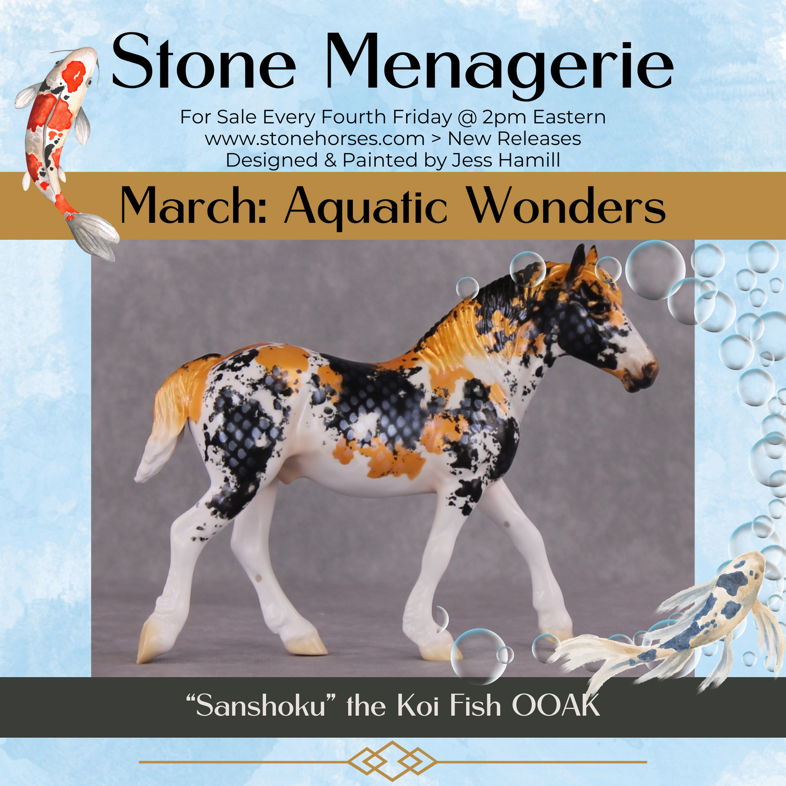 "Sanshoku" OOAK Koi Inspired Pebble Draft by Jess Hamill