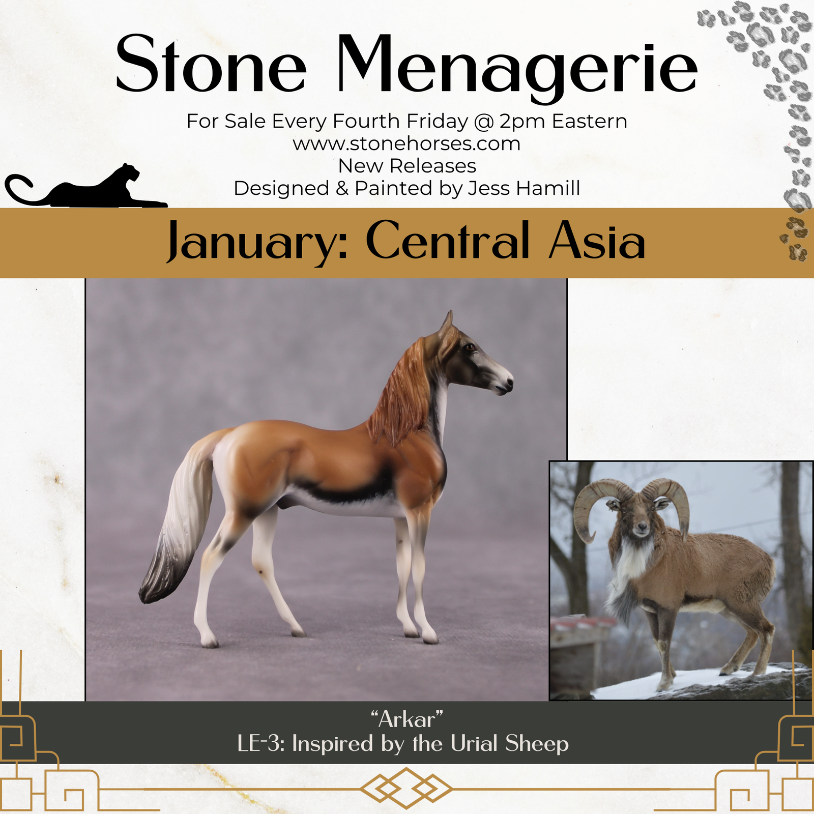 "Arkar" LE-3 Urial Sheep Inspired Deco Morgan Chip By Jess Hamill Menagerie Series: Central Asia MS25