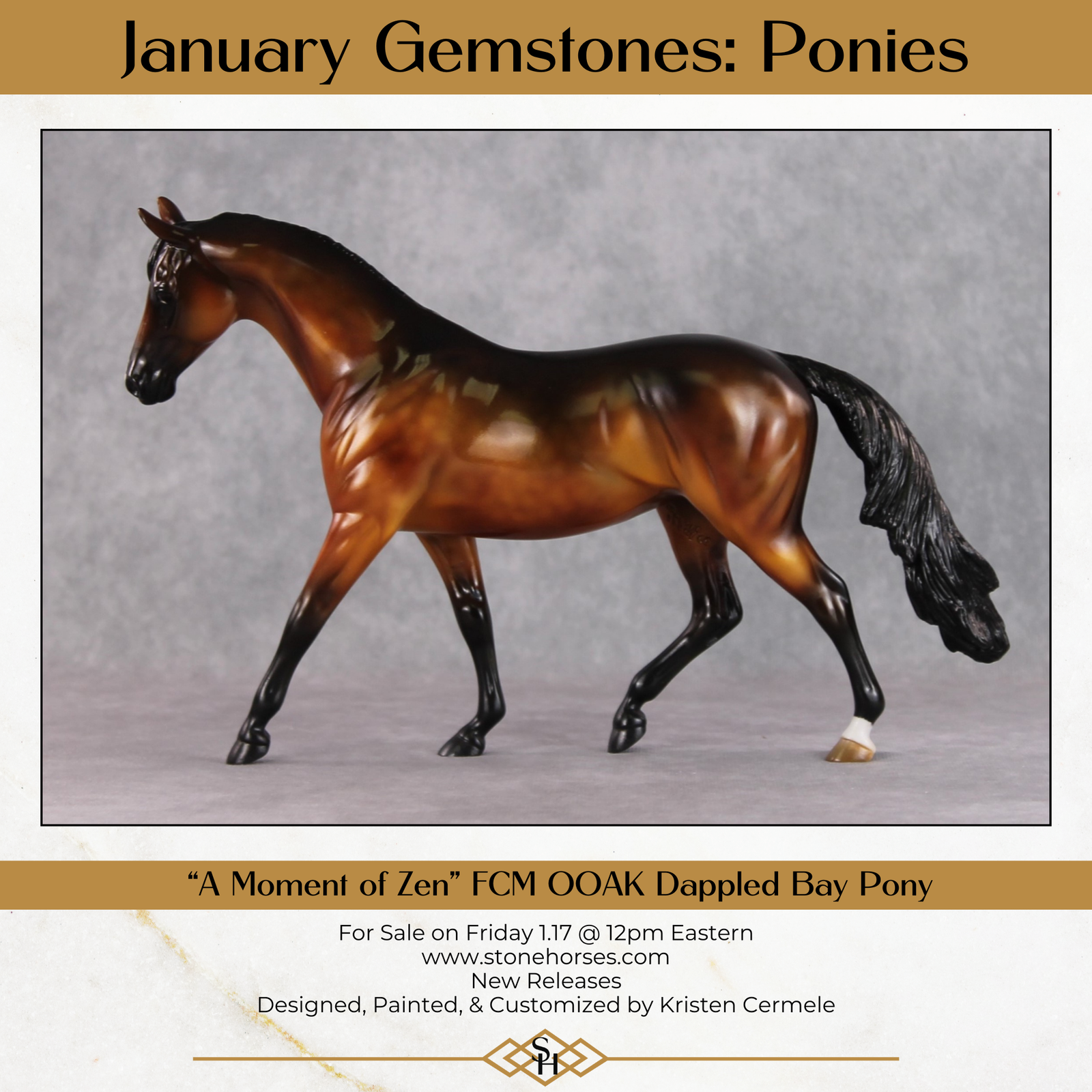 "A Moment of Zen" OOAK Custom Golden Dappled Bay Pony Stone By Kristin Cermele - Gemstone Series