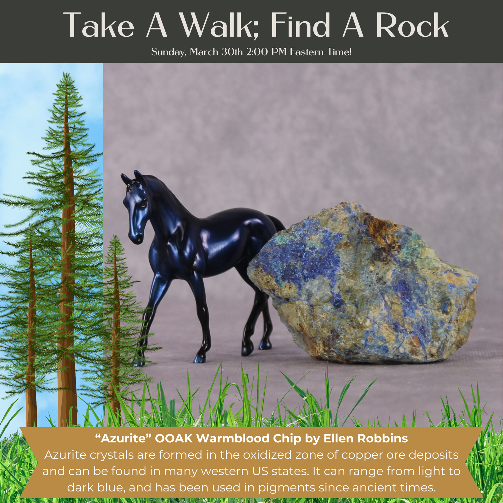 “National Take A Walk in a Park Day” Rock Chips: OOAK Warmblood Chip based on Azurite by Ellen Robbins
