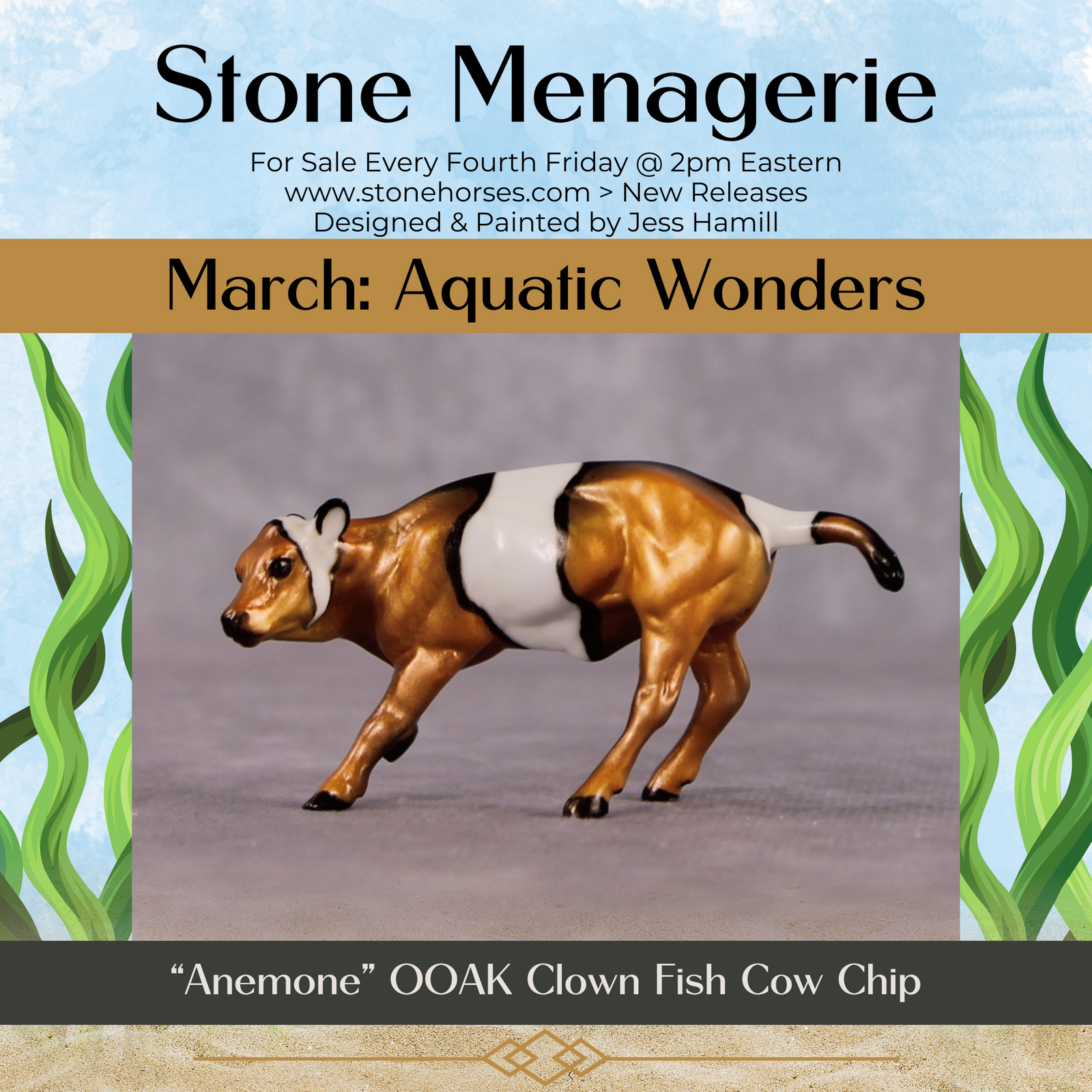 "Anemone" OOAK Glossy Clown Fish Inspired Calf Chip by Jess Hamill