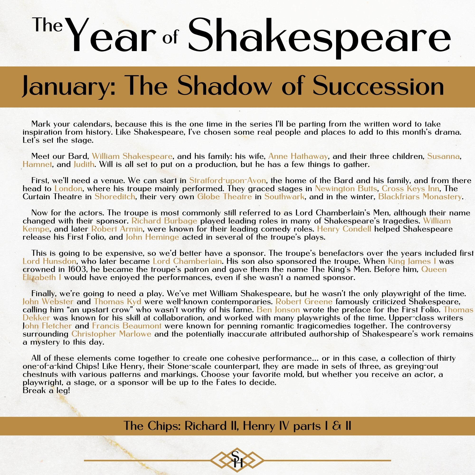 Andalusian Chip Grab Bag - January 2025 We've Got History Shakespeare Chips Painted By Ellen Robbins CL25