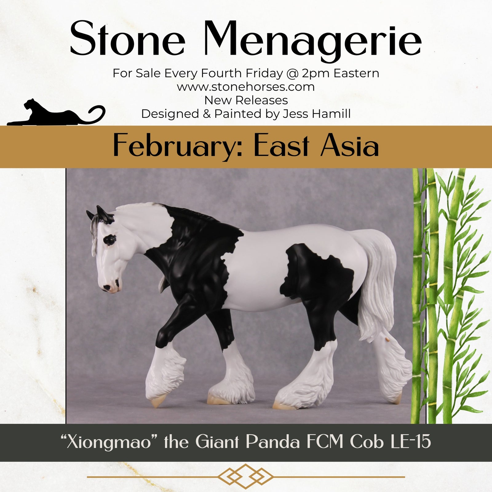 "Xiongmao" LE-15 Custom Black & White Piebald Tovero Irish Cob Inspired by the Giant Panda By Jess Hamill - 2025 The Menagerie Series MS25