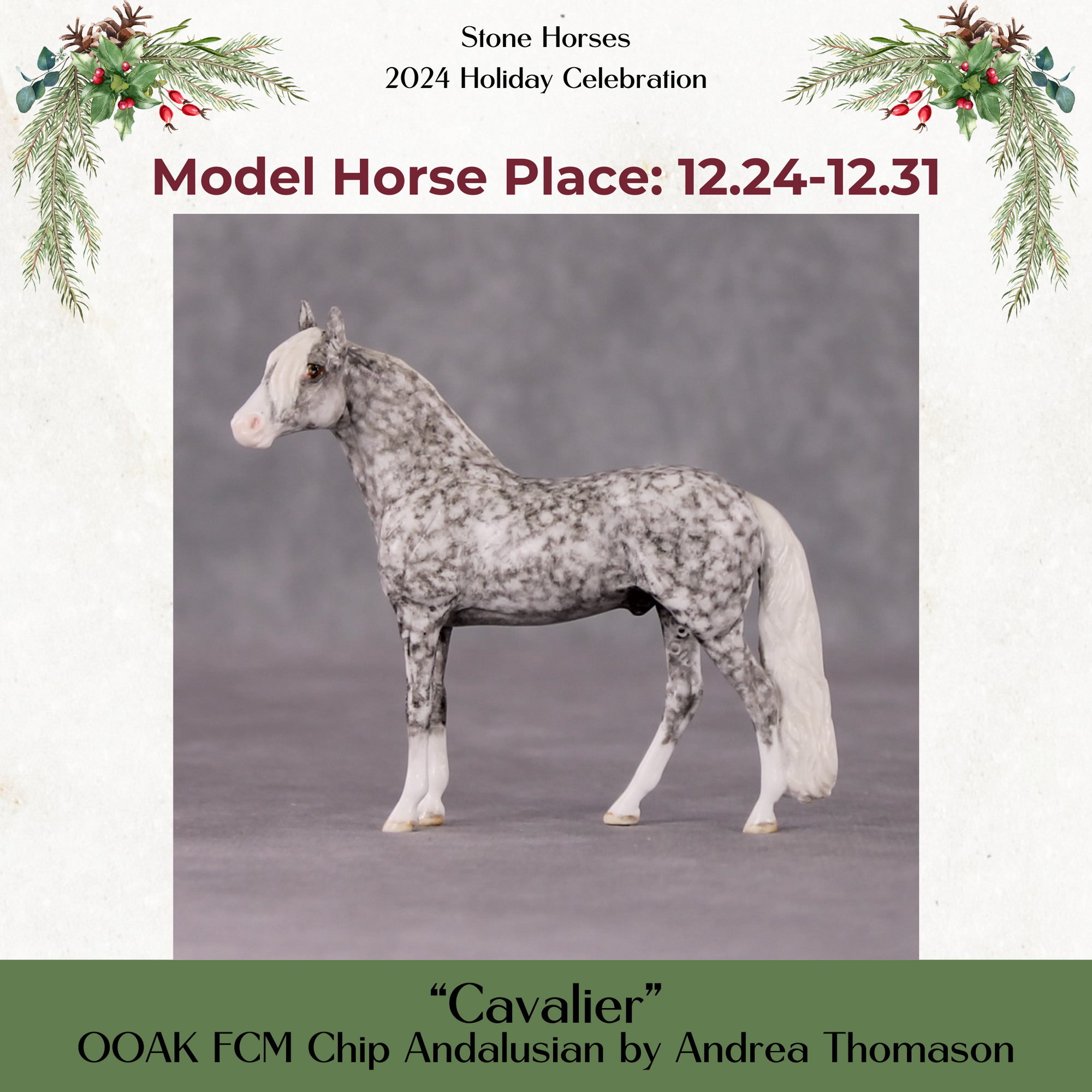 Cavalier OOAK Dappled Grey Andalusian Chip By Andrea Thomason HS24 MHP Auction Piece