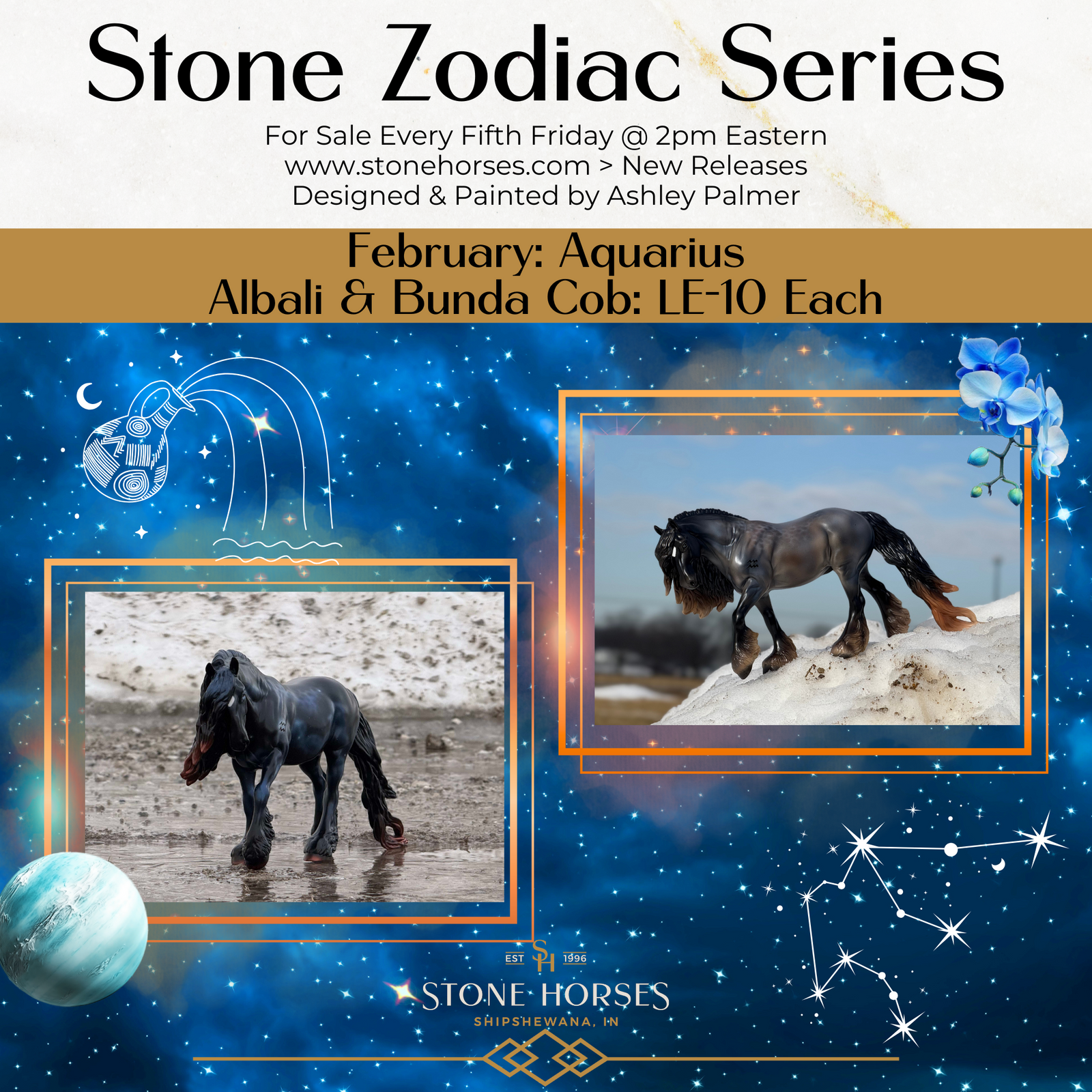 "Albali" LE-10 Blue & White Stars & Nebula Deco Irish Cob By Ashley Palmer - 2025 Zodiac Series ZS25