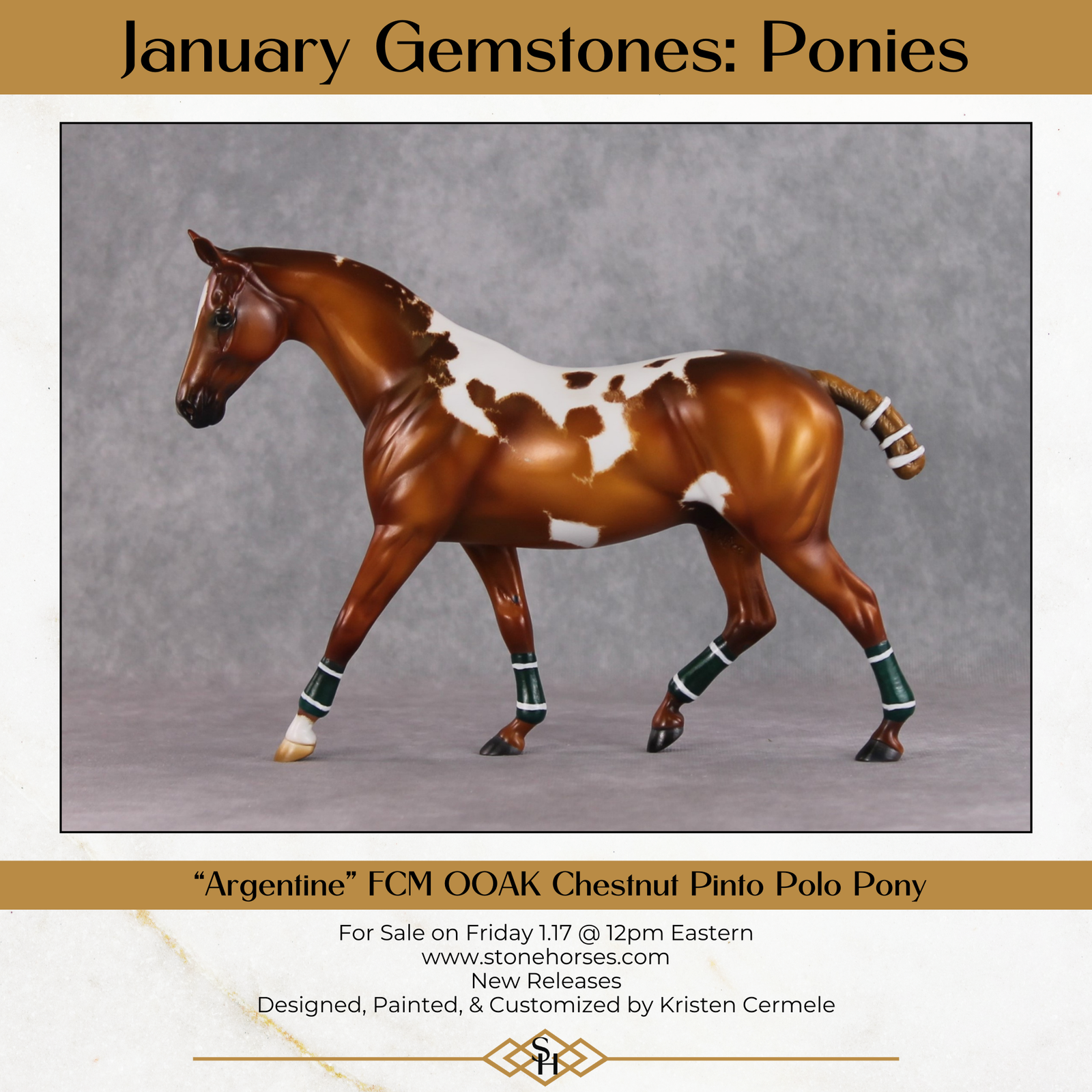 "Argentine" OOAK Custom Chestnut Manchado Pony Stone By Kristin Cermele -Gemstone Series