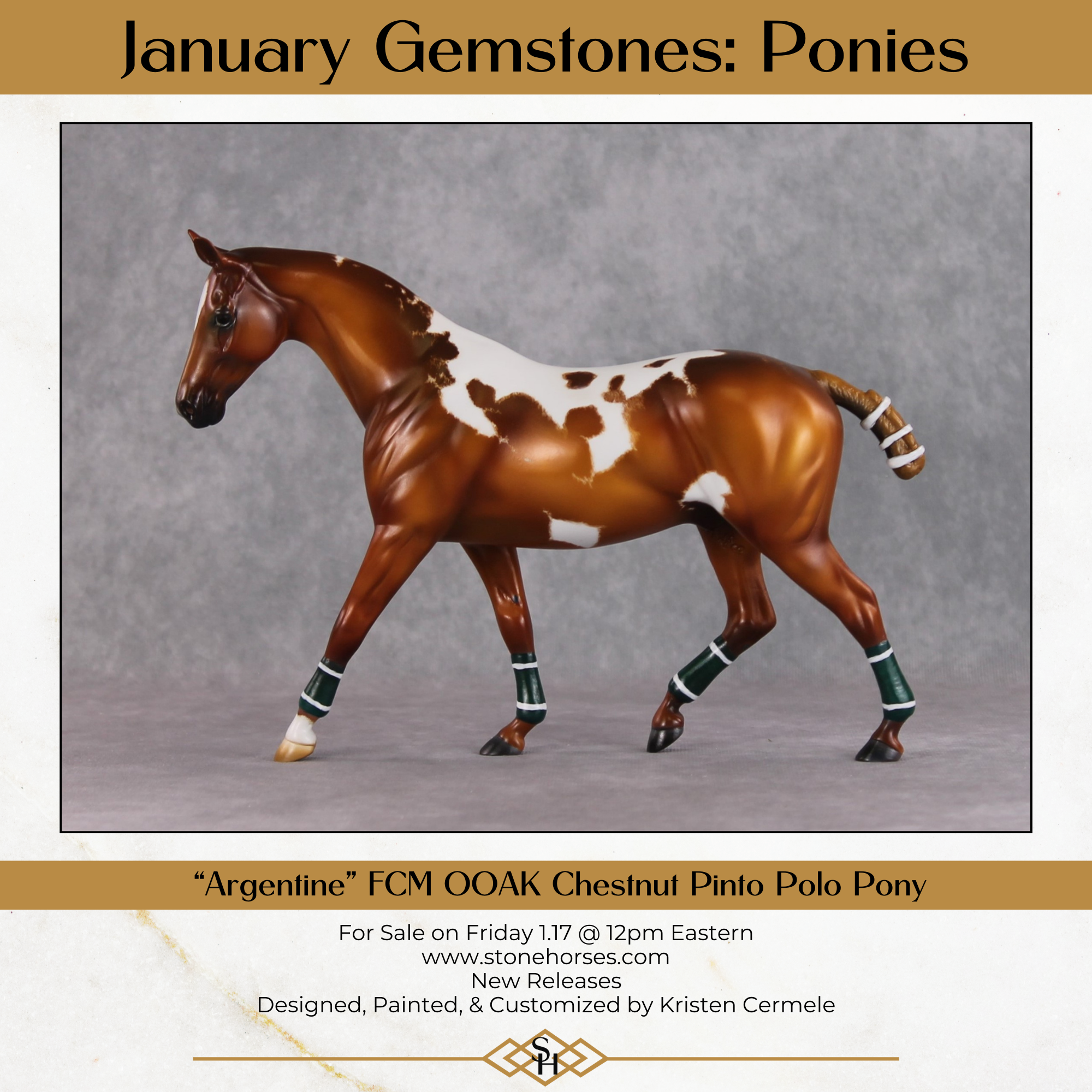 Argentine OOAK Custom Chestnut Manchado Pony Stone By Kristin Cermele -Gemstone Series