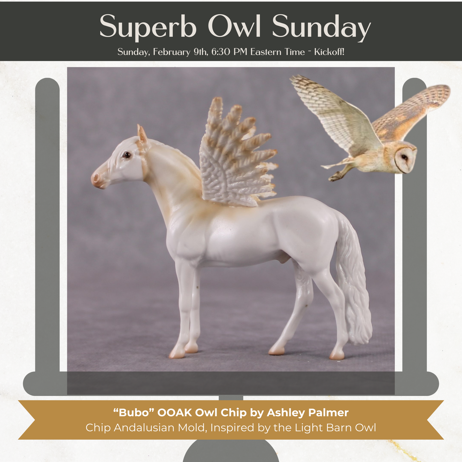 "Bubo" Secret Surprise Chip Drop: Superb Owl Sunday OOAK Deco Custom Andalusian Chip By Ashley Palmer