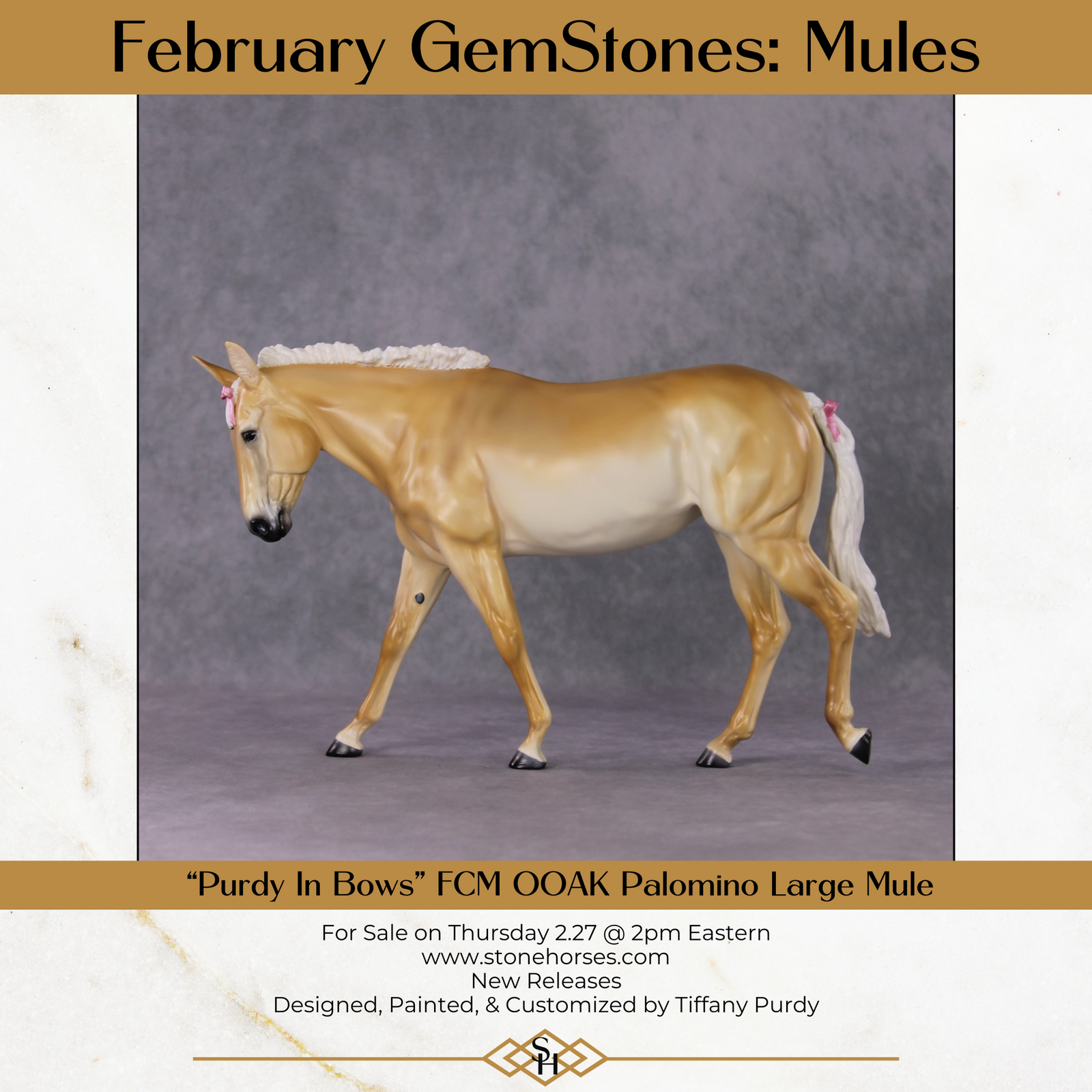 "Purdy In Bows" OOAK Custom Palomino Mule By Tiffany Purdy - GemStone Series