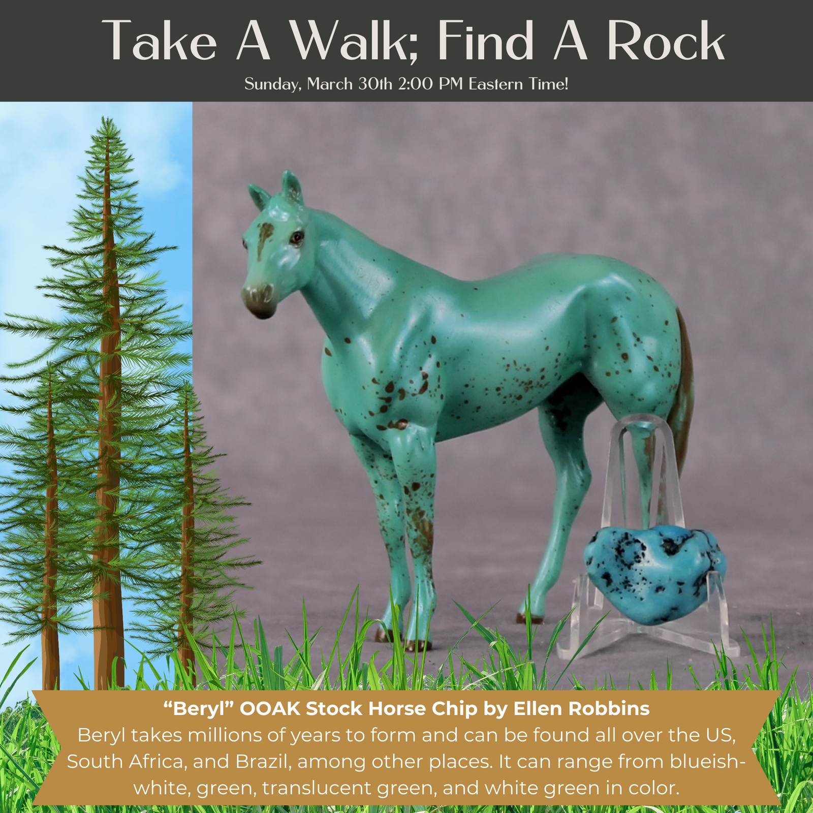“National Take A Walk in a Park Day” Rock Chips: OOAK Stock Horse Chip based on Beryl by Ellen Robbins