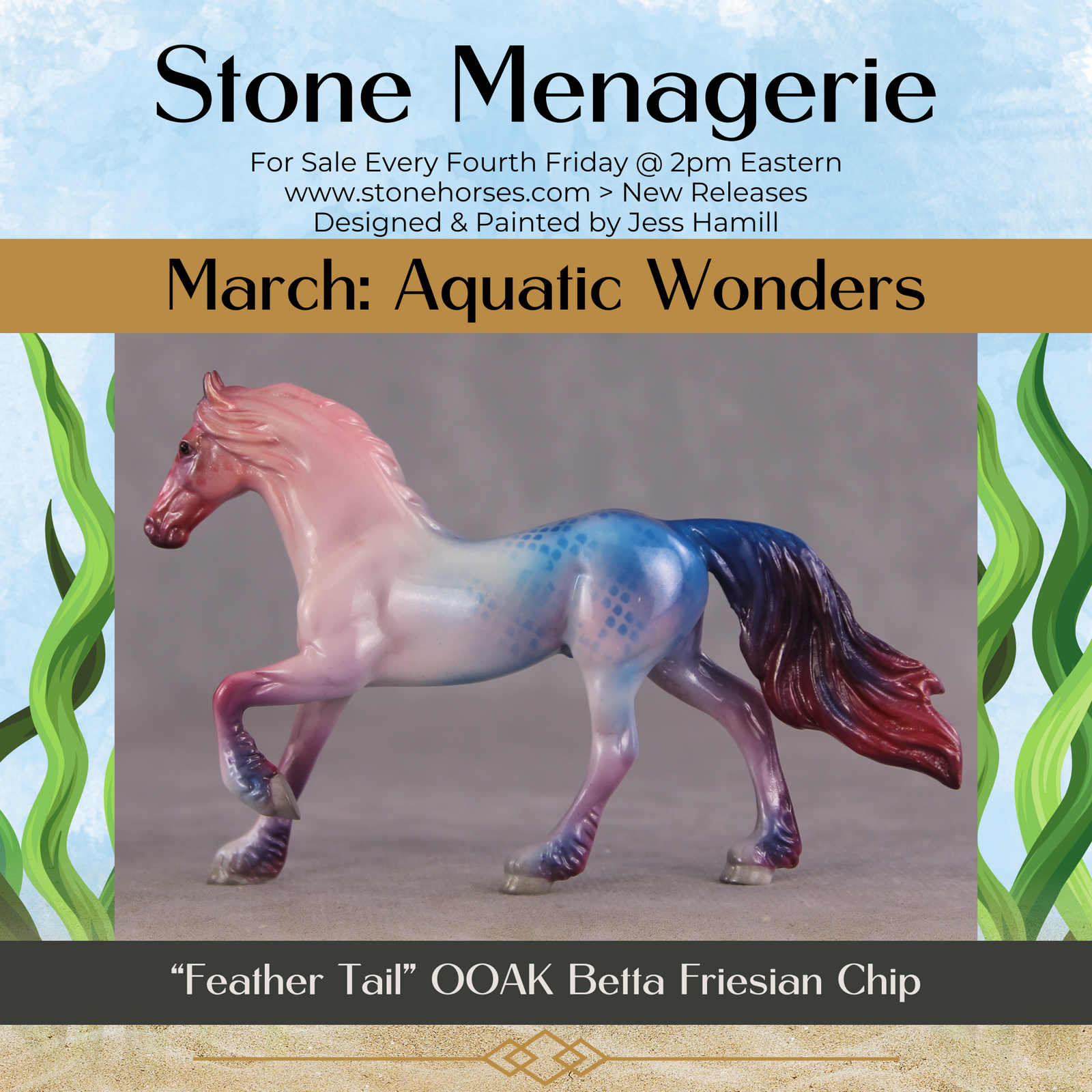 "Feather Tail" OOAK Glossy Beta Fish Inspired Friesian Chip by Jess Hamill