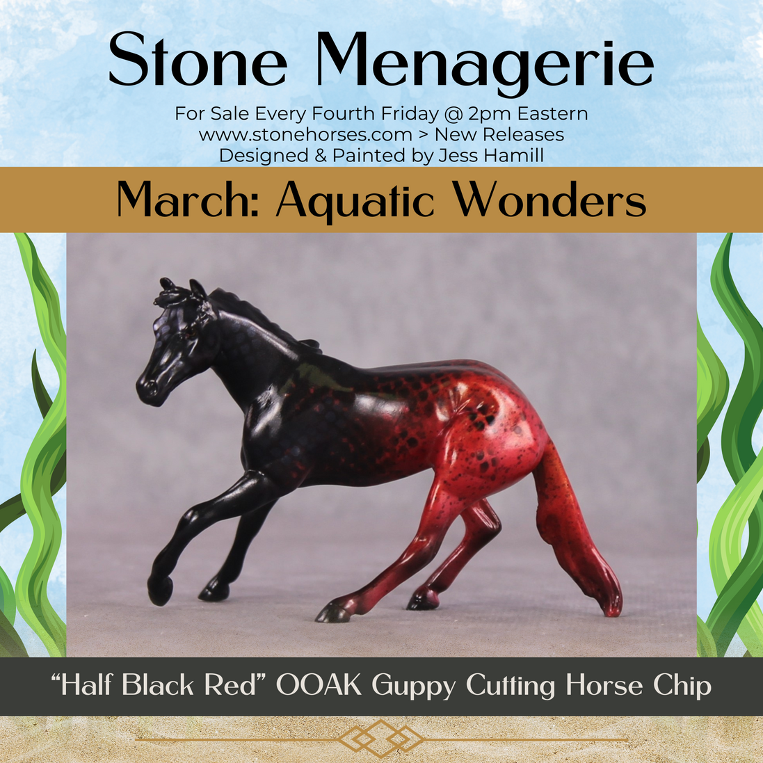 "Half Black Red" OOAK Glossy Guppy Fish Inspired Cutter Chip by Jess Hamill