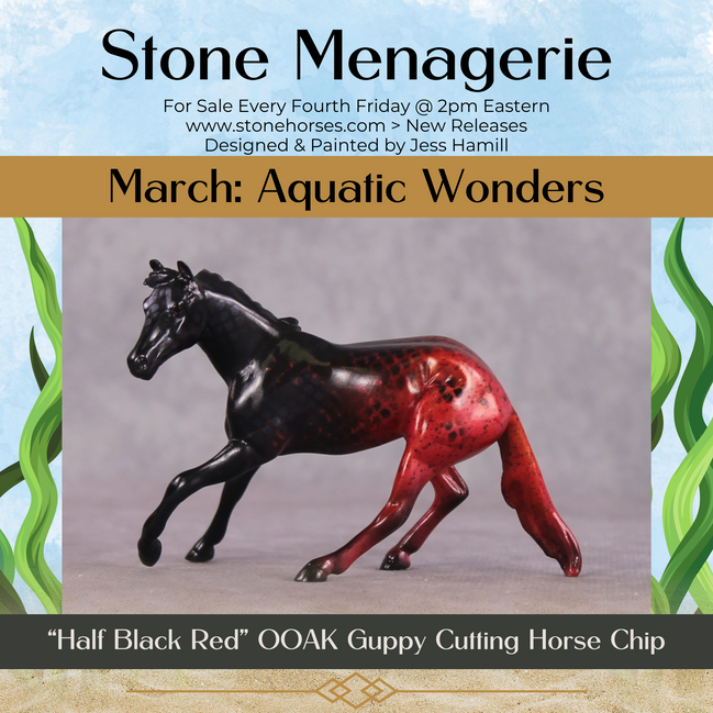 "Half Black Red" OOAK Glossy Guppy Fish Inspired Cutter Chip by Jess Hamill